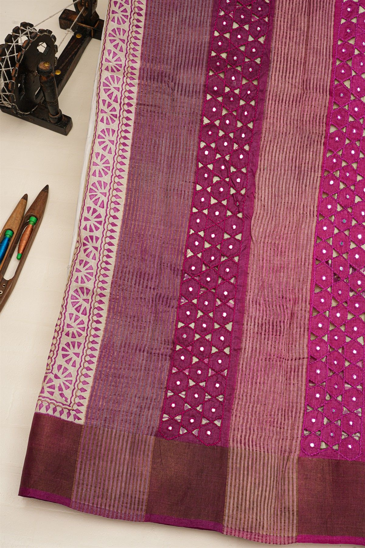 Fancy Tussar Off White Saree With Kaddi Border