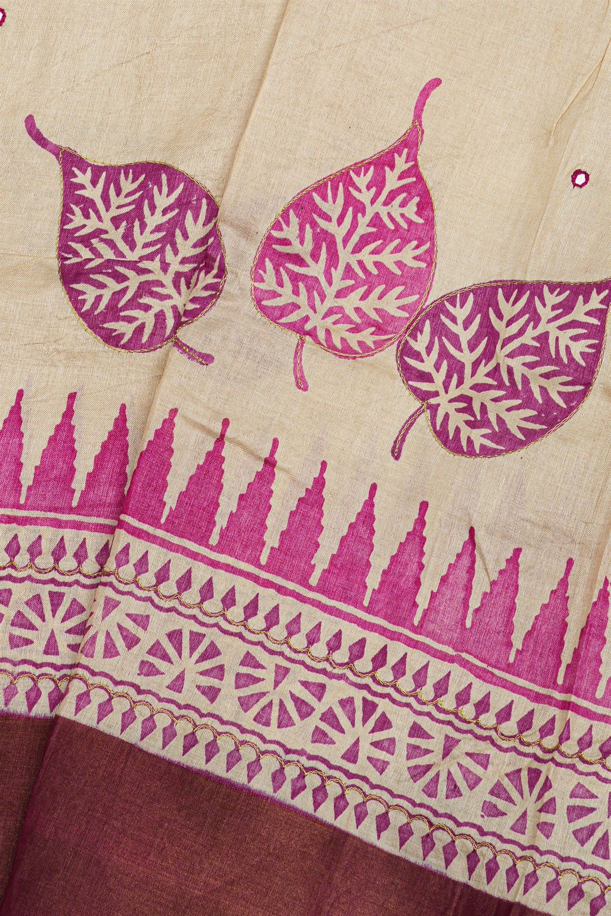 Fancy Tussar Off White Saree With Kaddi Border