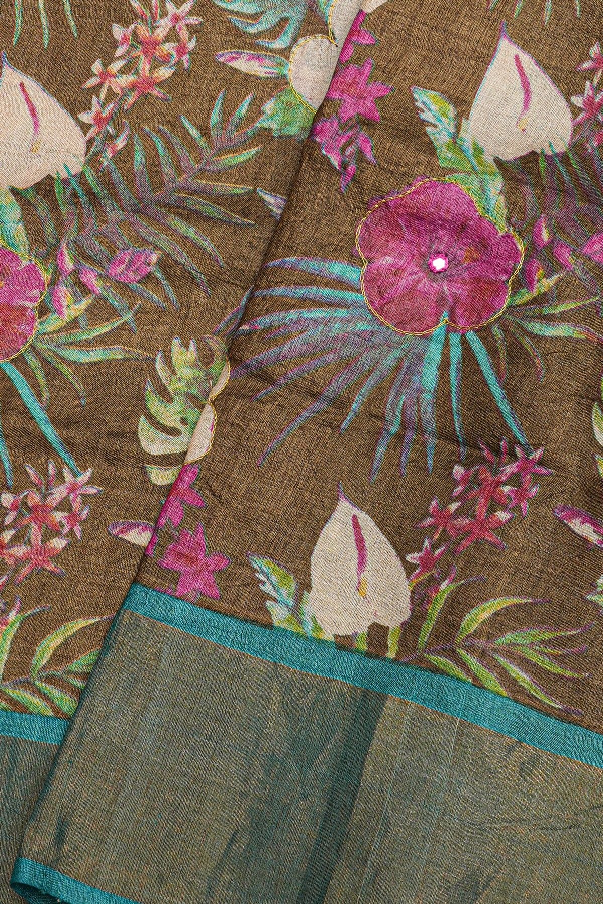Fancy Tussar Brown Saree With Kaddi Border