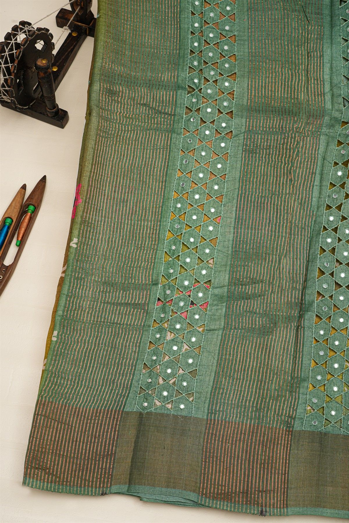 Fancy Tussar Multi-Colour Saree With Kaddi Border