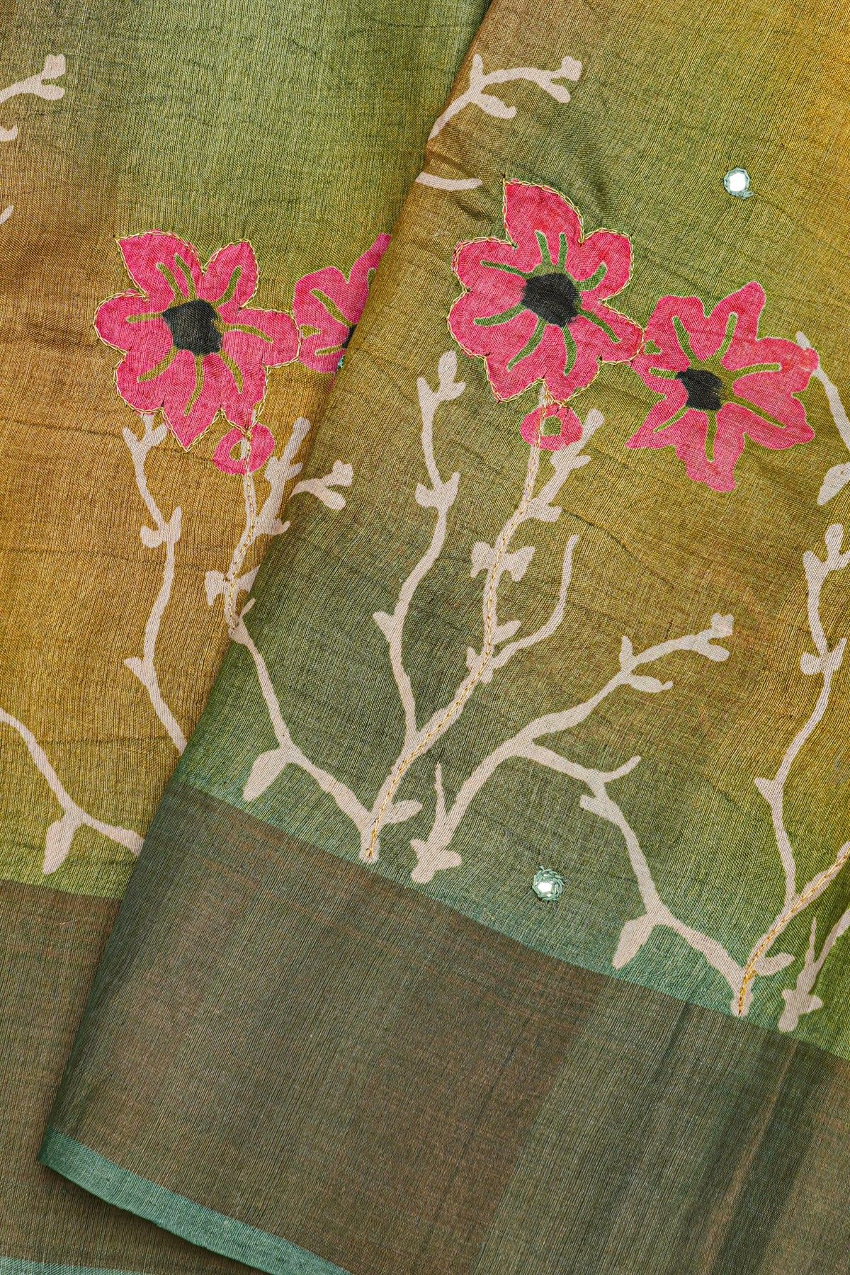 Fancy Tussar Multi-Colour Saree With Kaddi Border