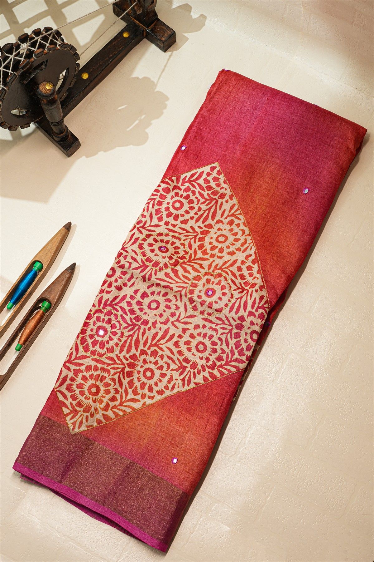 Fancy Tussar Dual Colour Saree With Kaddi Border