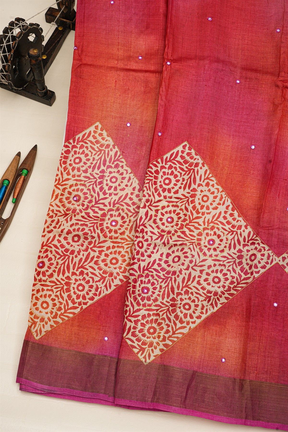 Fancy Tussar Dual Colour Saree With Kaddi Border