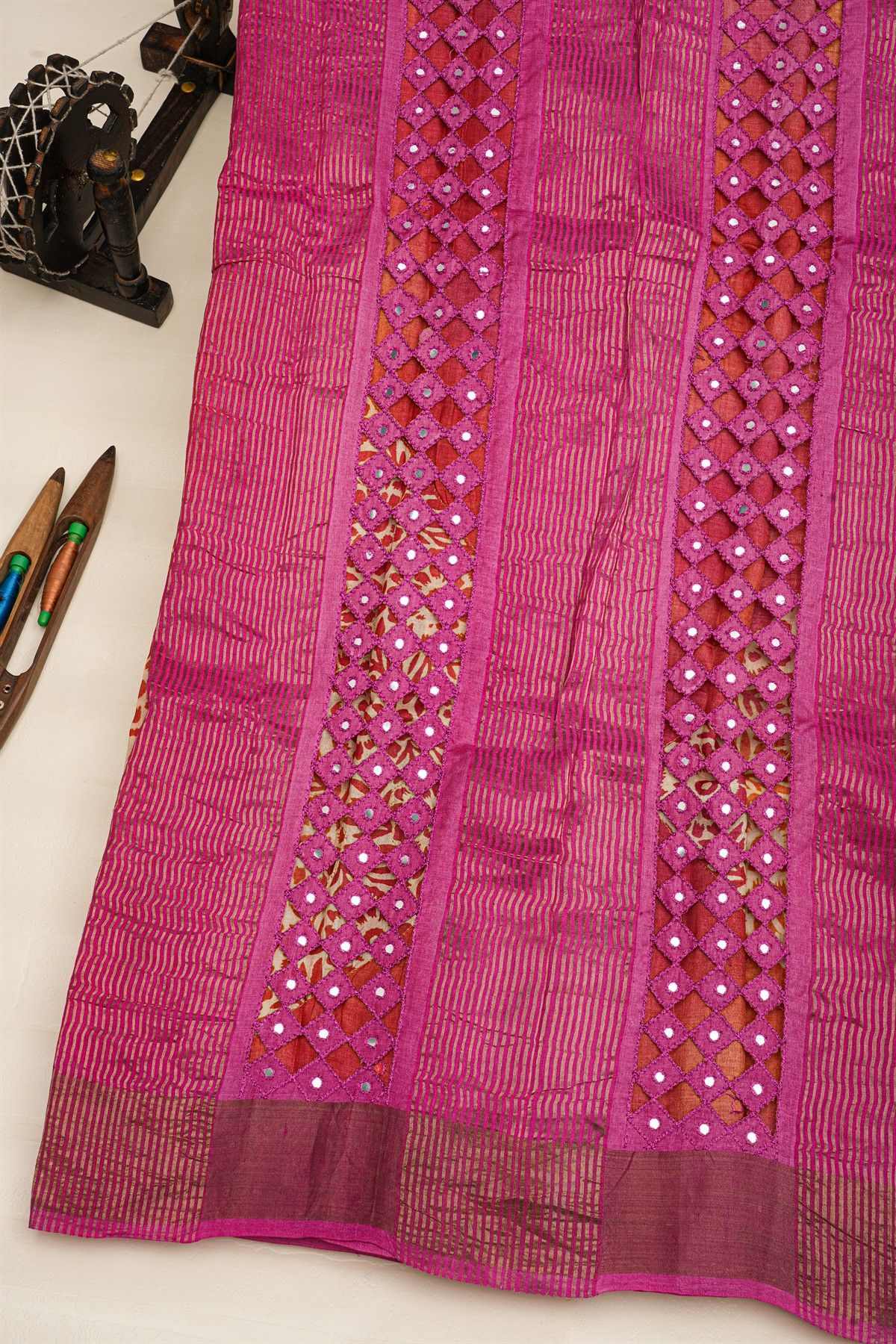 Fancy Tussar Dual Colour Saree With Kaddi Border