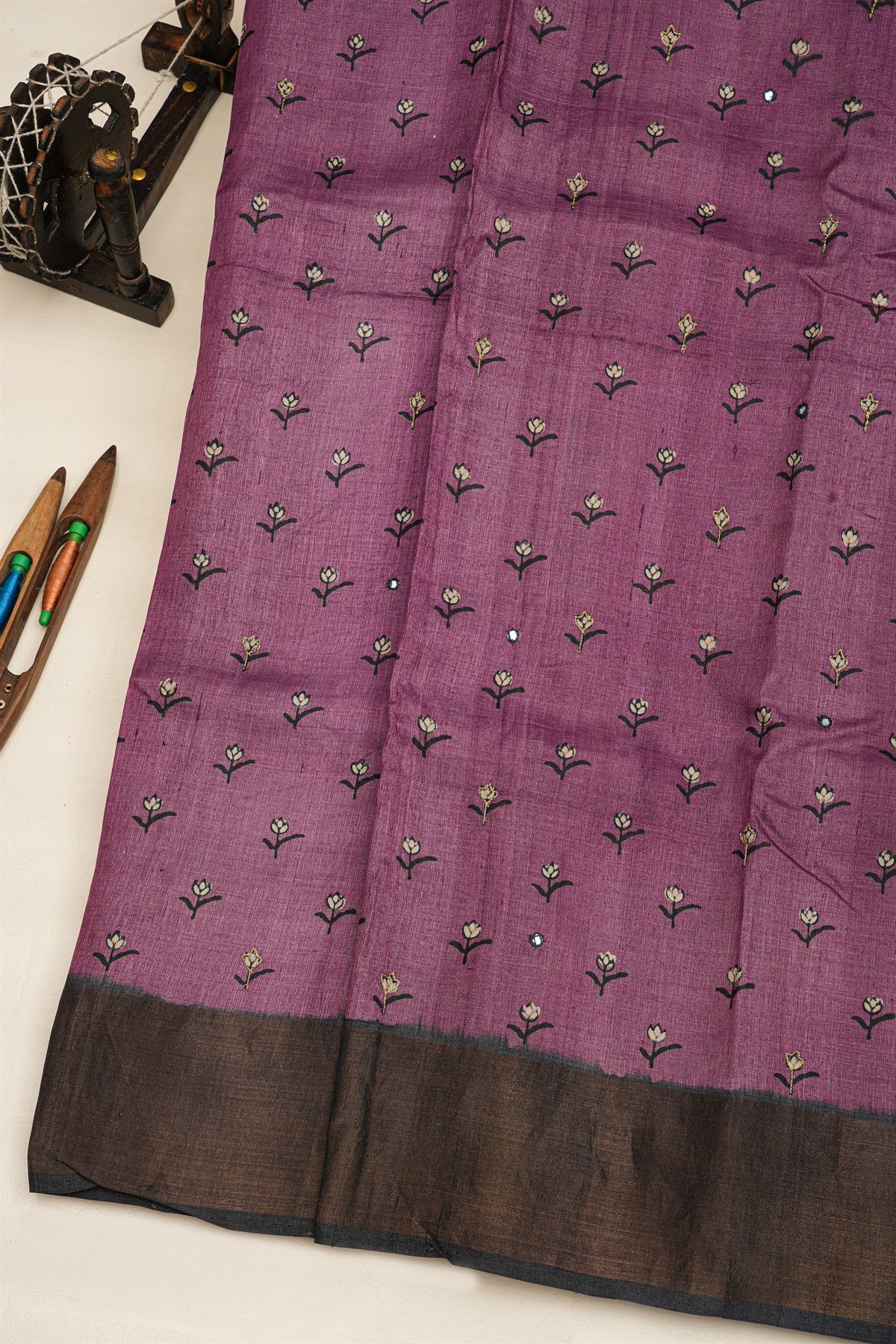Fancy Tussar Purple Saree With Kaddi Border