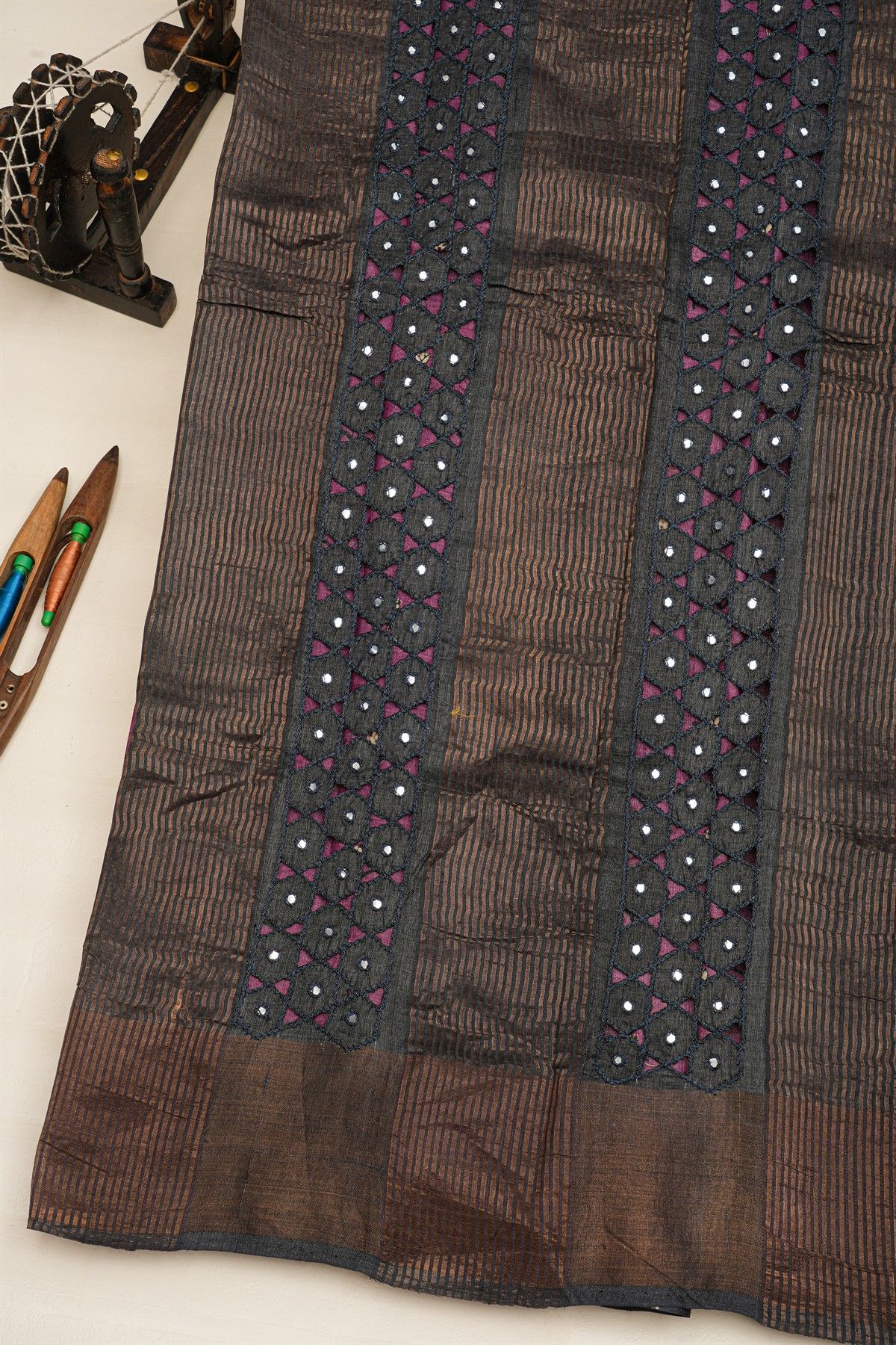 Fancy Tussar Purple Saree With Kaddi Border