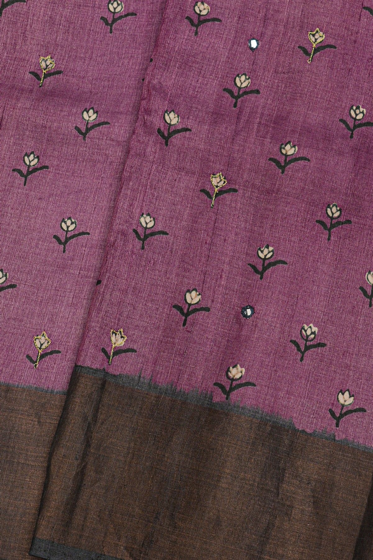 Fancy Tussar Purple Saree With Kaddi Border