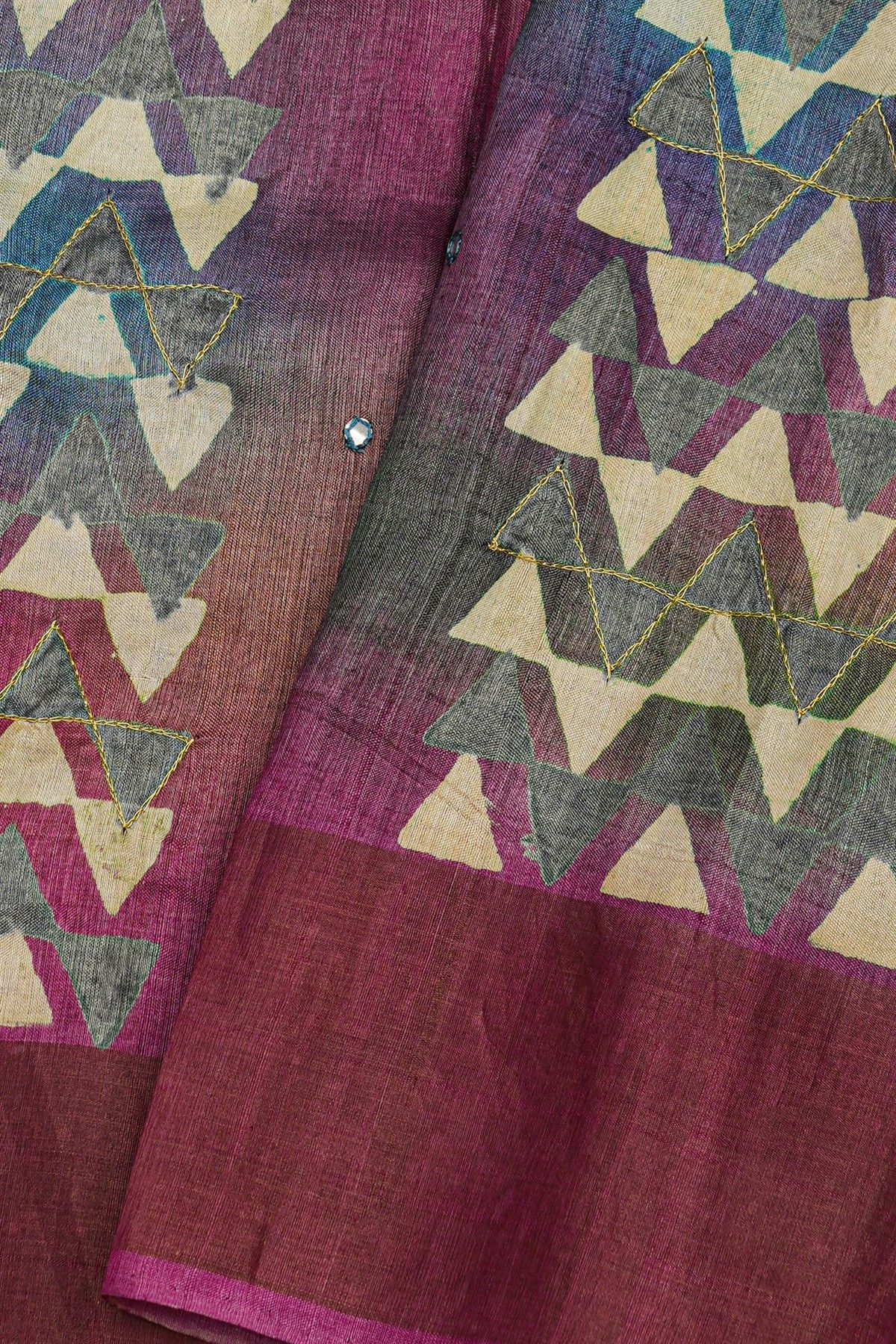 Fancy Tussar Multi-Colour Saree With Mirror And Cut Work Pallu