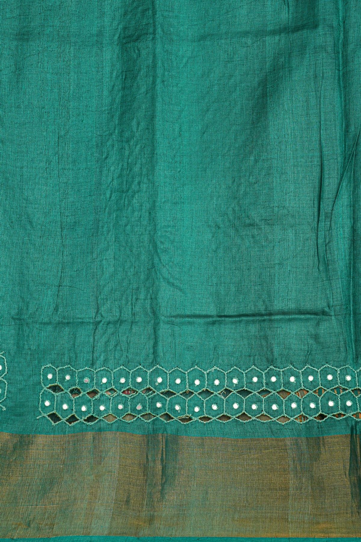 Fancy Tussar Off White Saree With Mirror And Cut Work Pallu