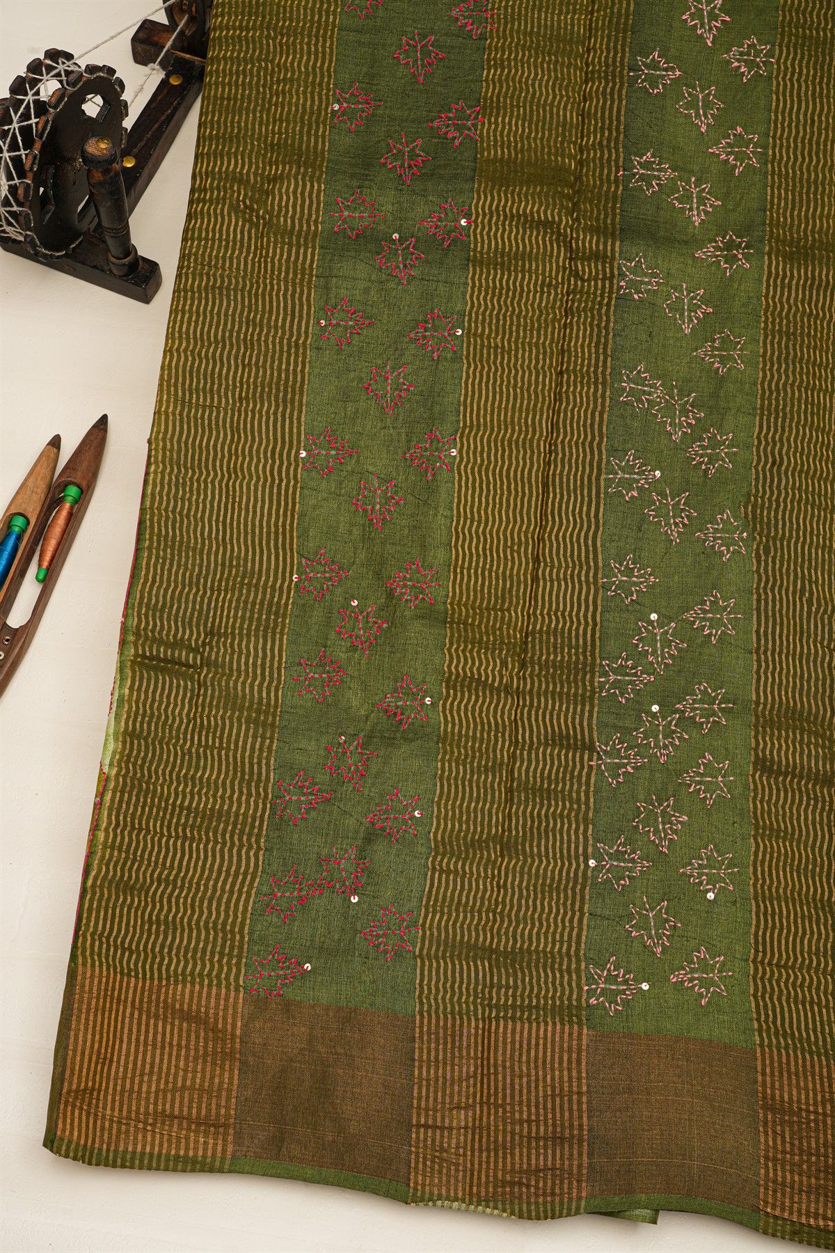 Fancy Tussar Multi-Colour Saree With Mirror And Cut Work Pallu