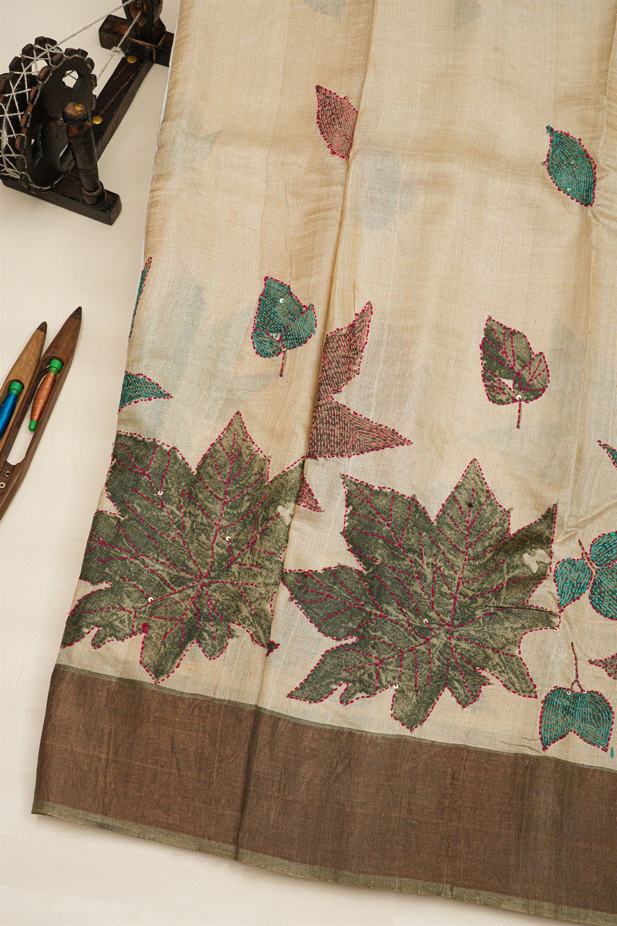Fancy Tussar Off White Saree With Kaddi Border