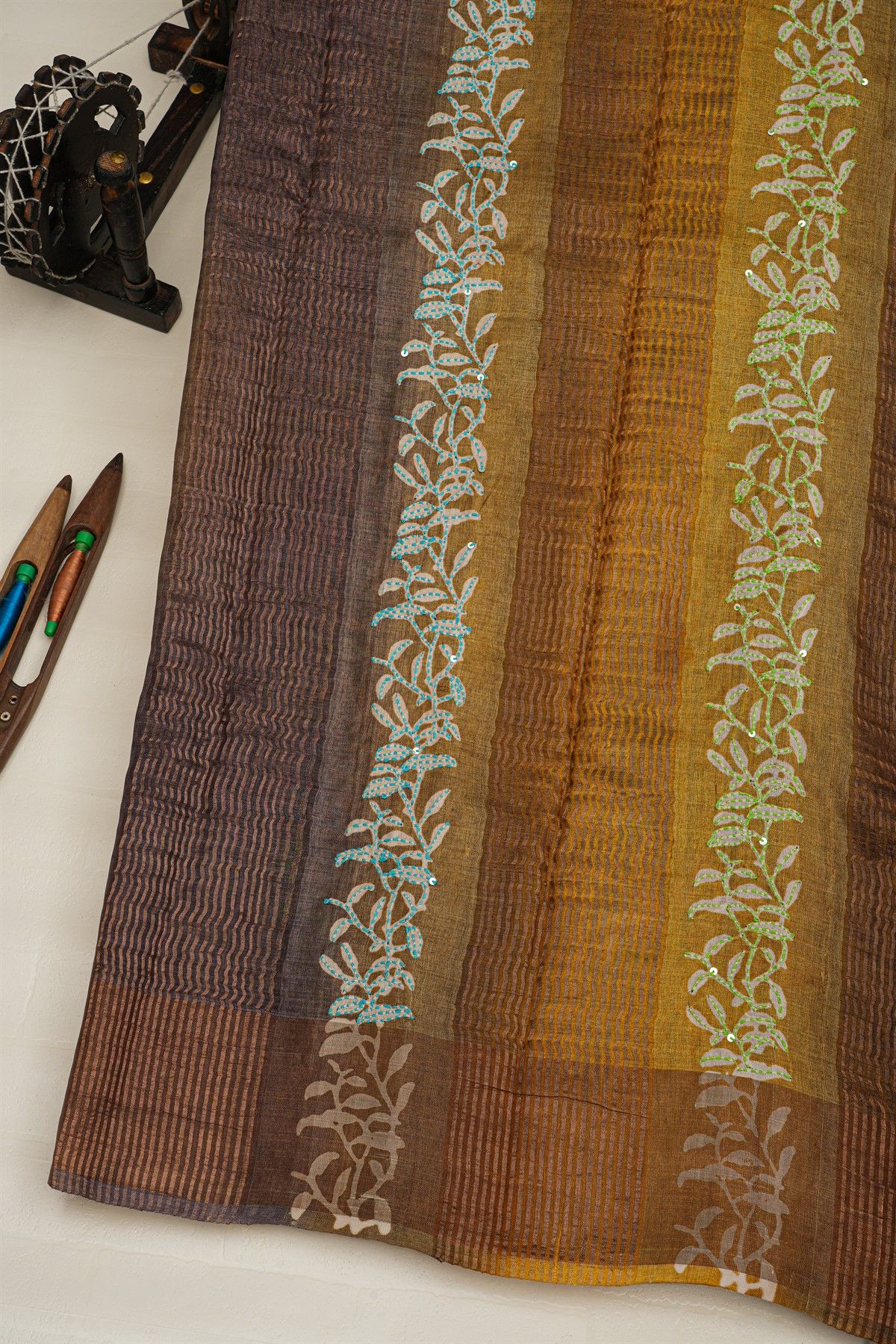 Fancy Tussar Dual Colour Saree With Kaddi Border