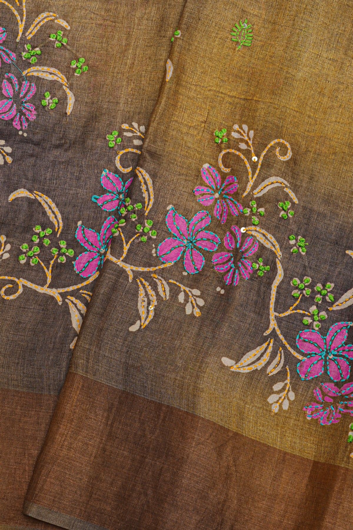 Fancy Tussar Dual Colour Saree With Kaddi Border