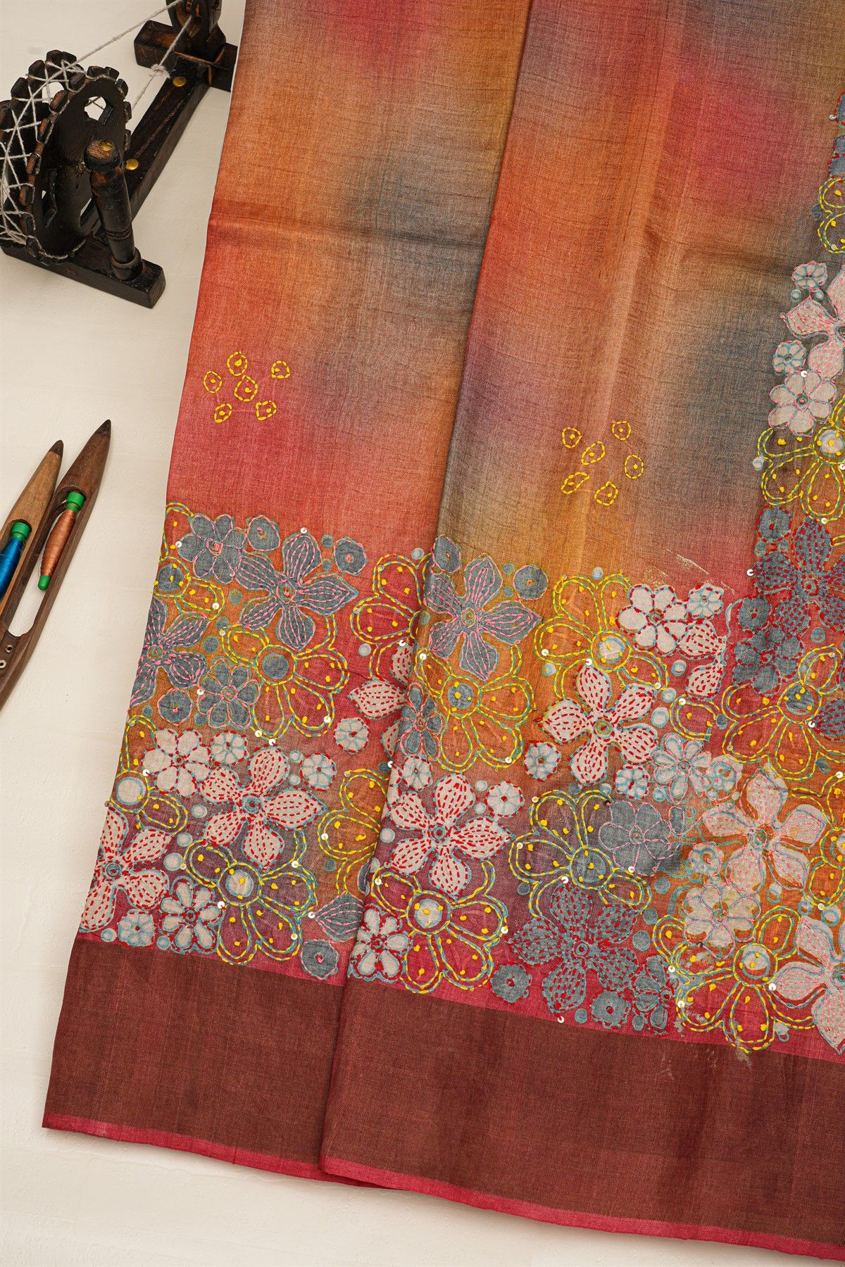 Fancy Tussar Dual Colour Saree With Kaddi Border