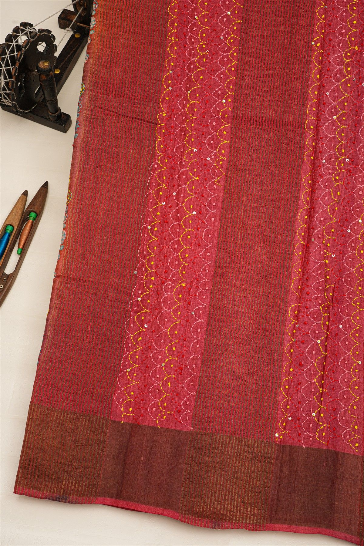 Fancy Tussar Dual Colour Saree With Kaddi Border