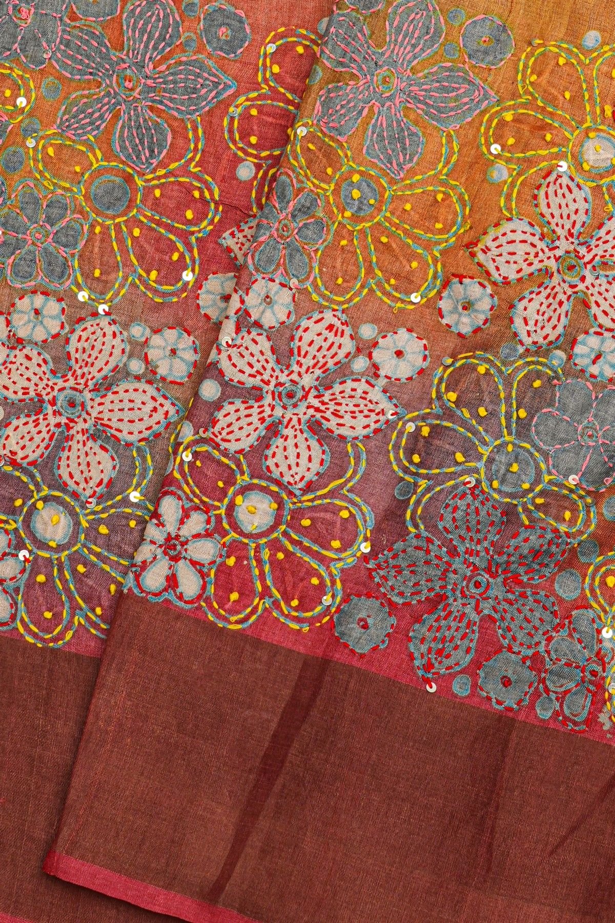 Fancy Tussar Dual Colour Saree With Kaddi Border