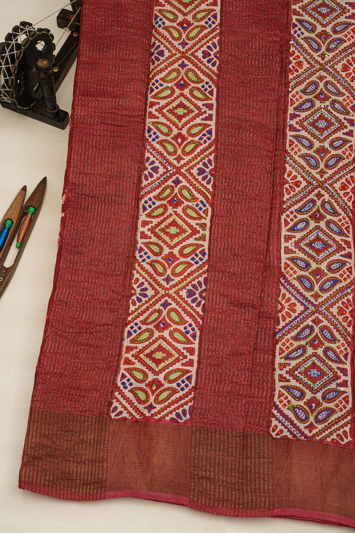 Fancy Tussar Beige Saree With Kaddi Border