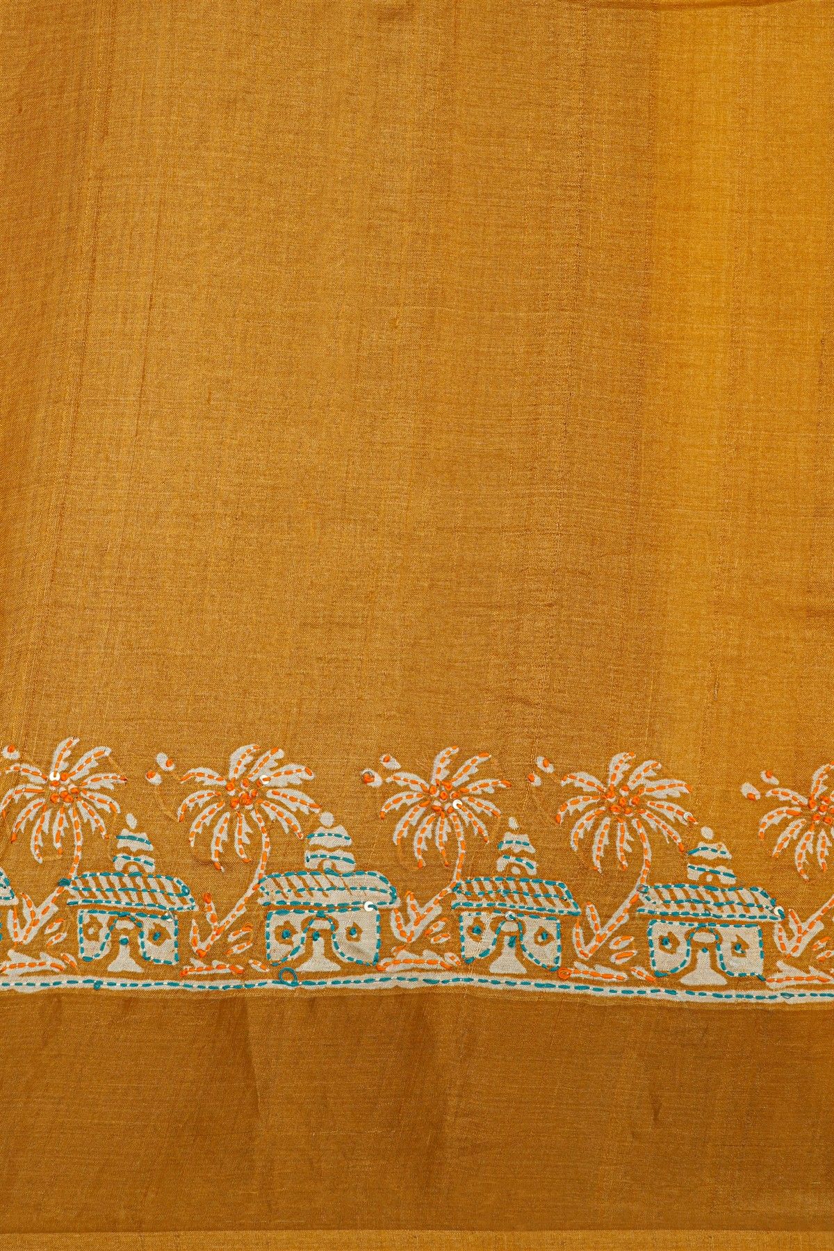 Fancy Tussar Mustard Saree With Kaddi Border