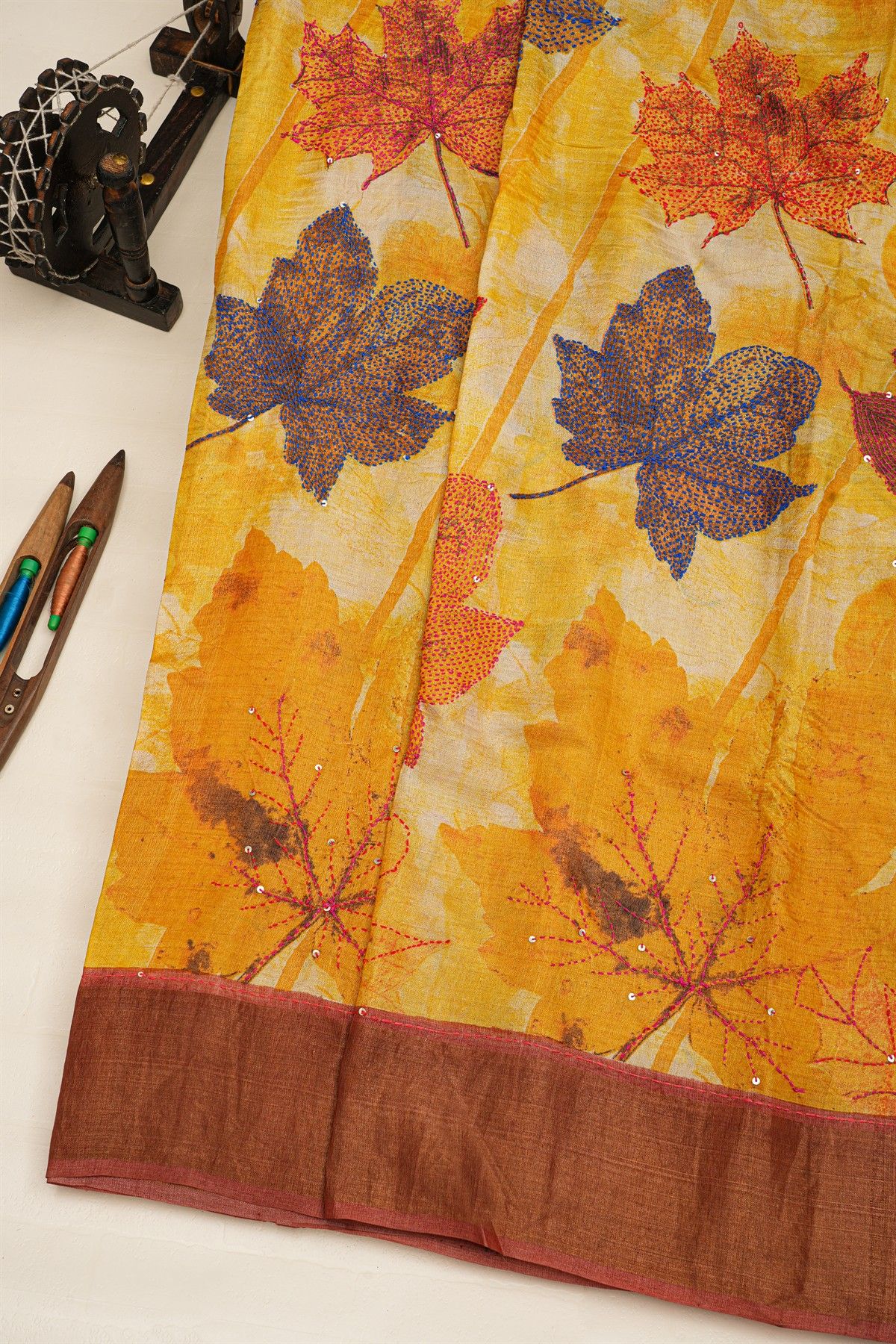 Fancy Tussar Multi-Colour Saree With Kaddi Border