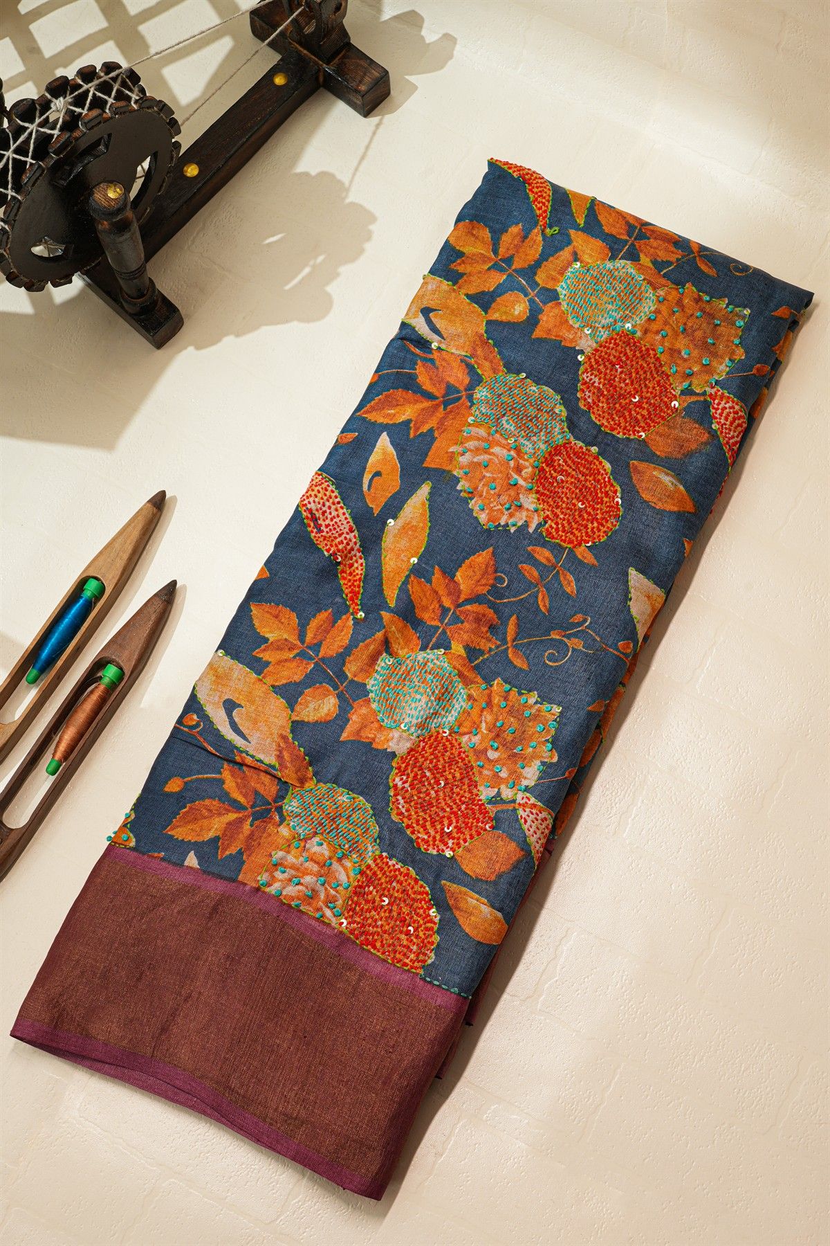 Fancy Tussar Multi-Colour Saree With Kaddi Border