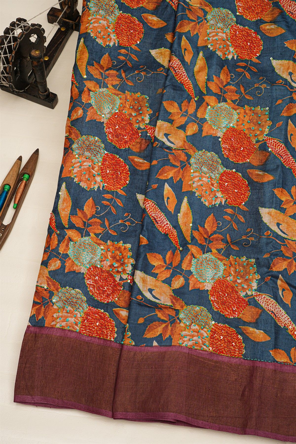 Fancy Tussar Multi-Colour Saree With Kaddi Border