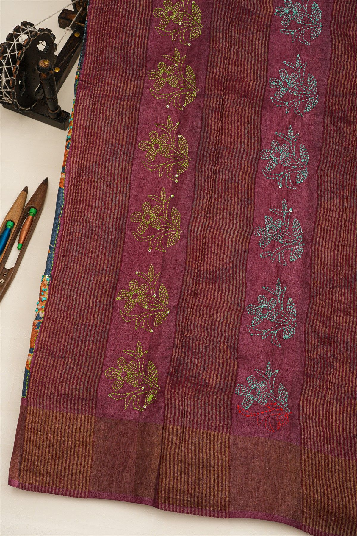Fancy Tussar Multi-Colour Saree With Kaddi Border