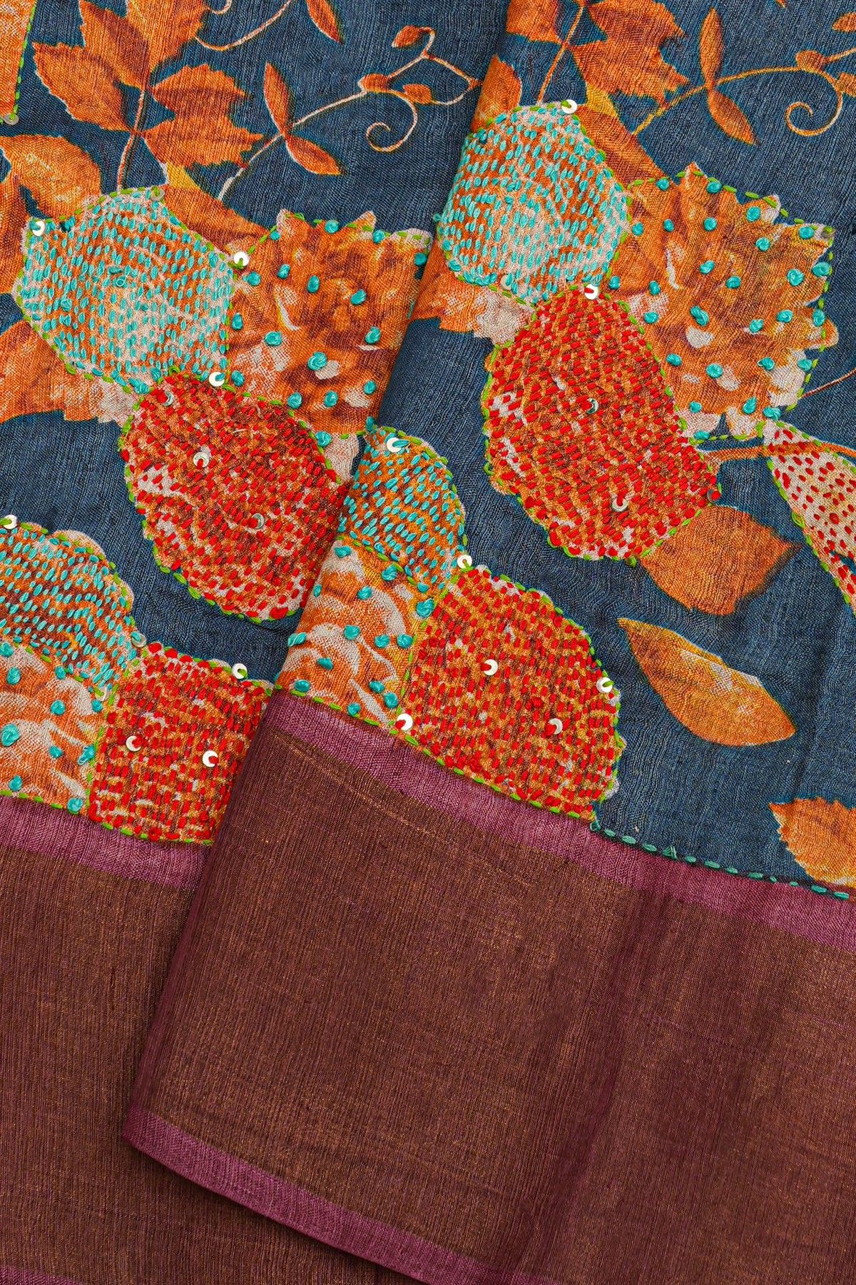 Fancy Tussar Multi-Colour Saree With Kaddi Border