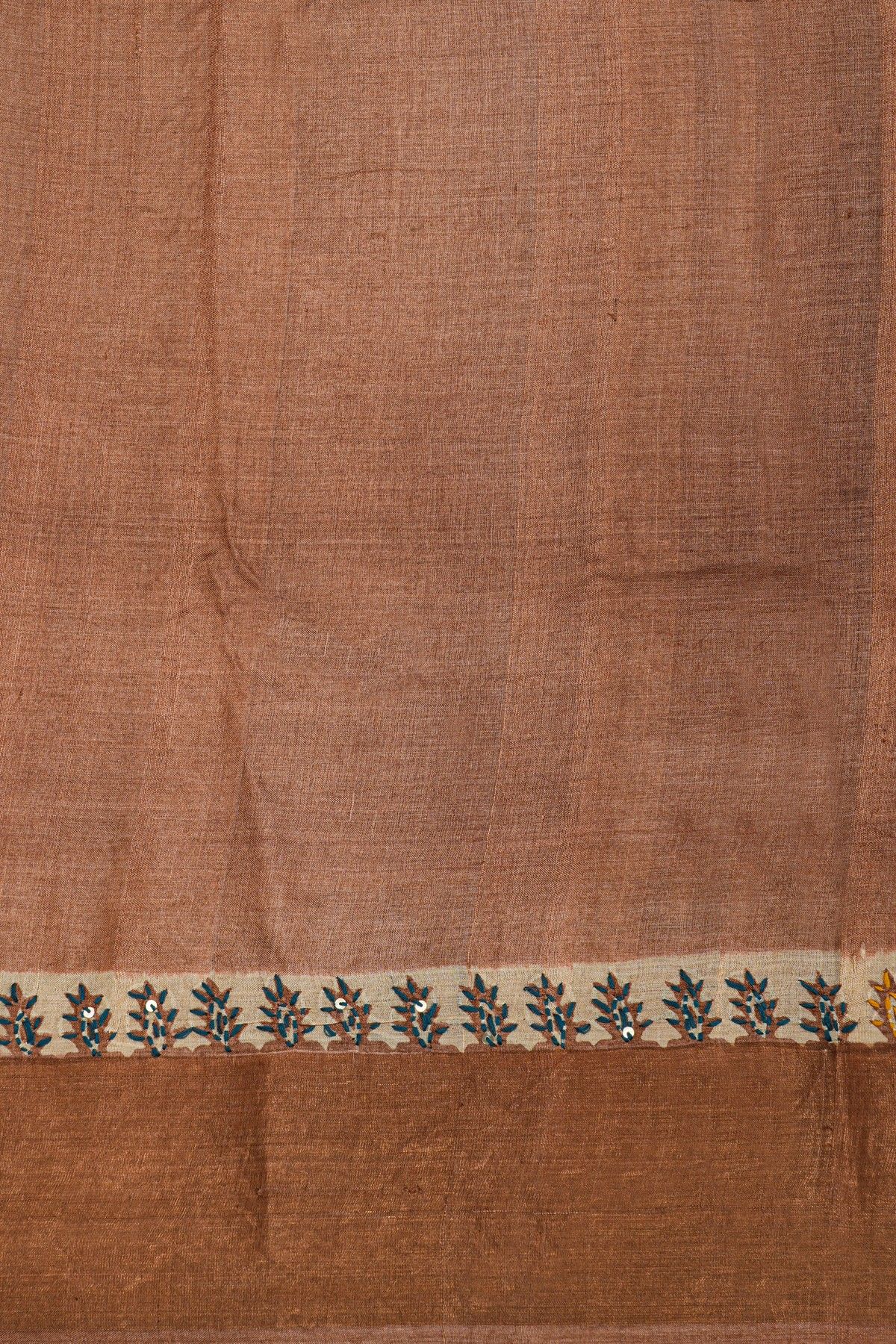 Fancy Tussar Cream Saree With Kaddi Border