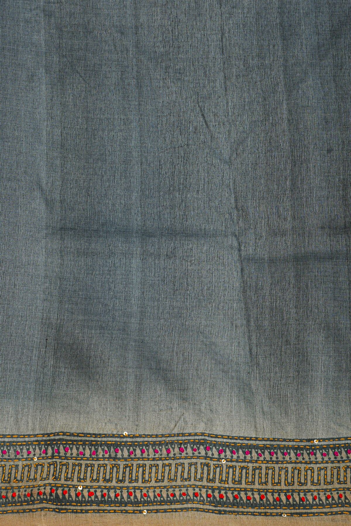 Fancy Tussar Dual Colour Saree With Kantha Work Border