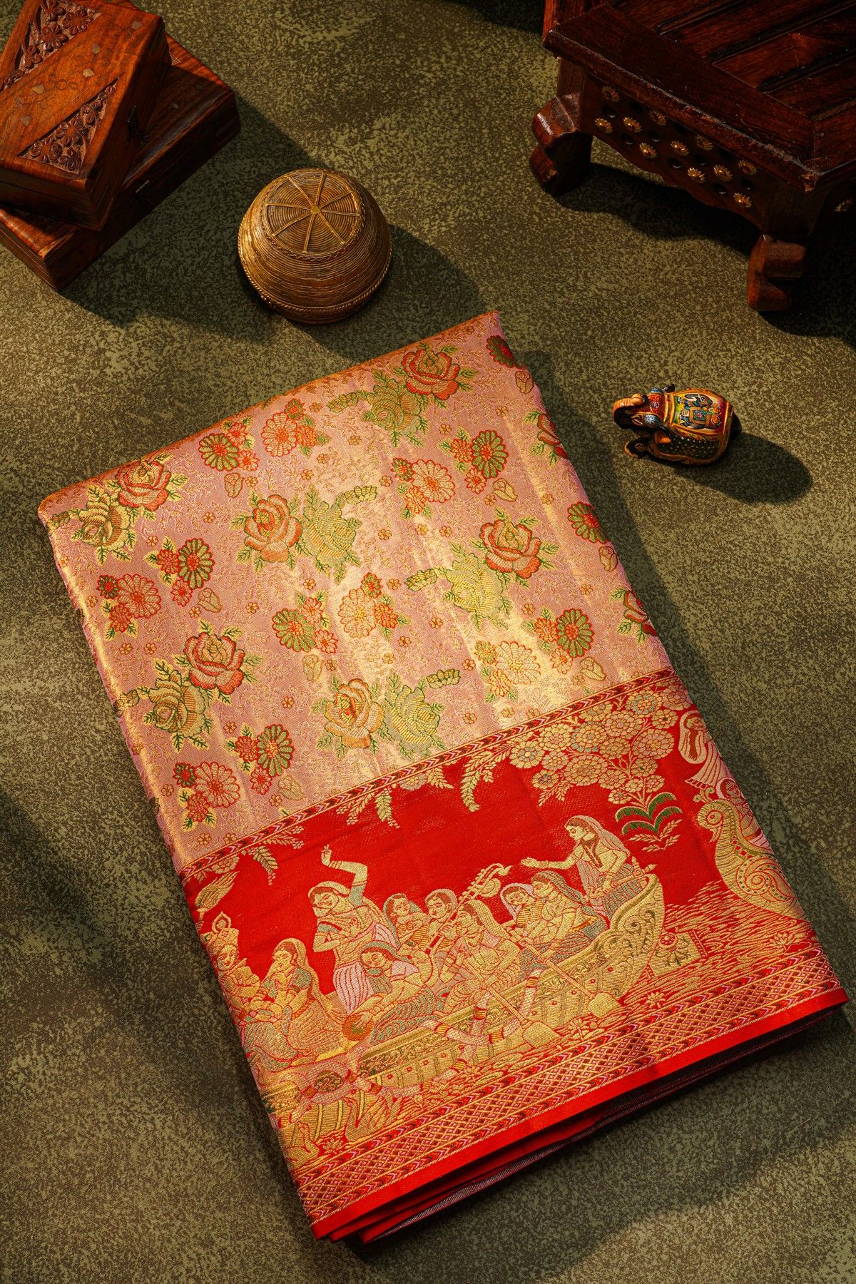 Kancheepuram Silk Peach Saree