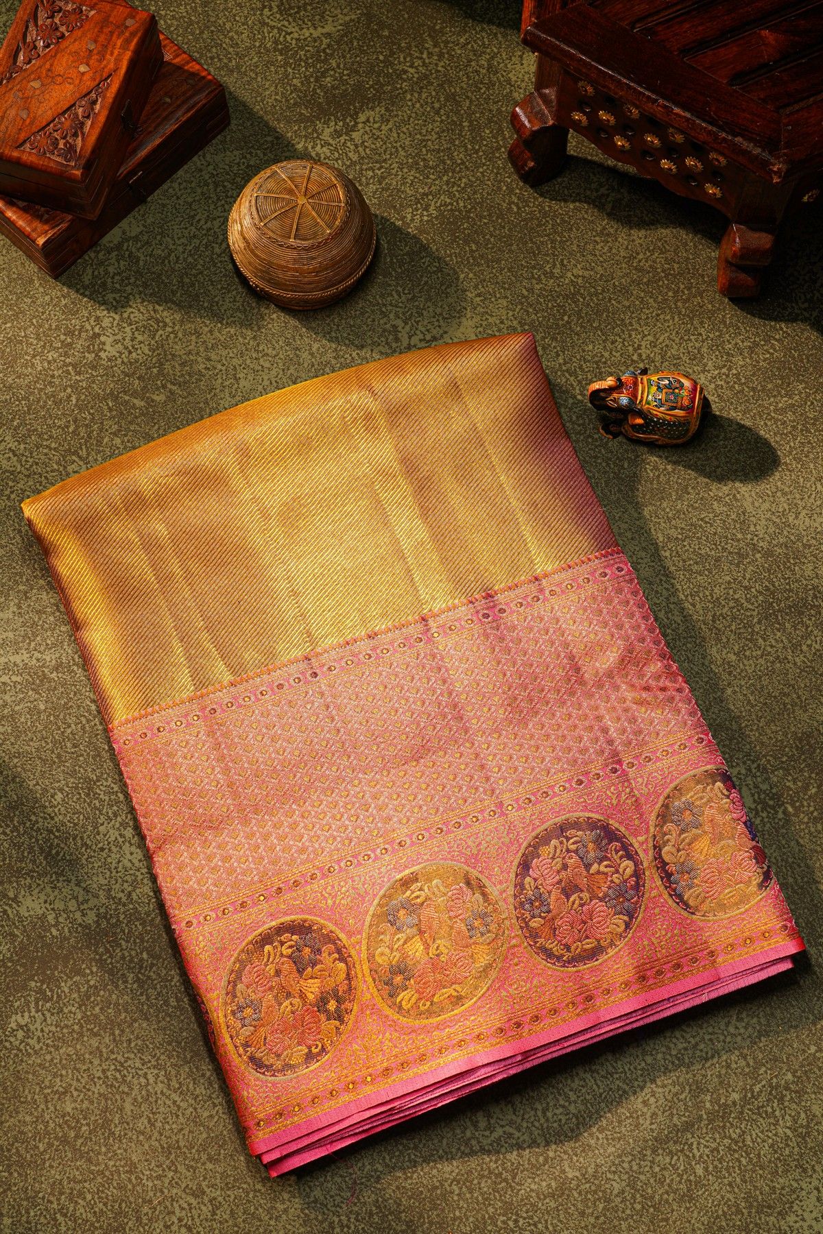 Kanchipuram Tissue Gold Colour Saree