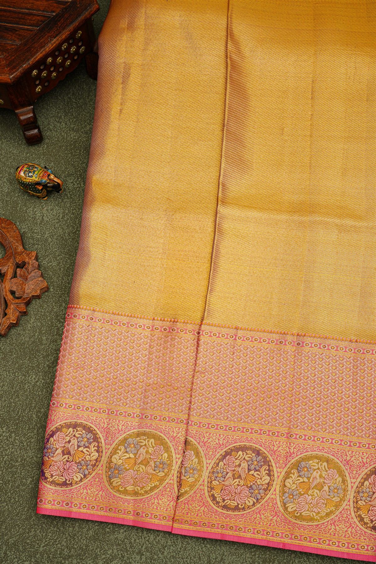 Kanchipuram Tissue Gold Colour Saree