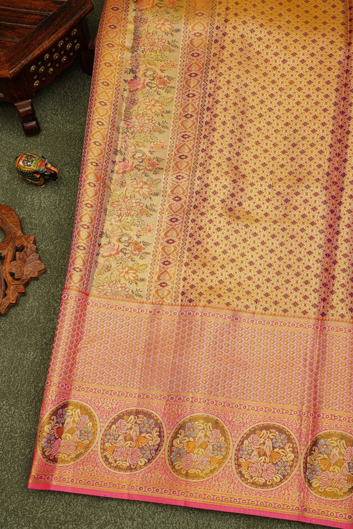 Kanchipuram Tissue Gold Colour Saree