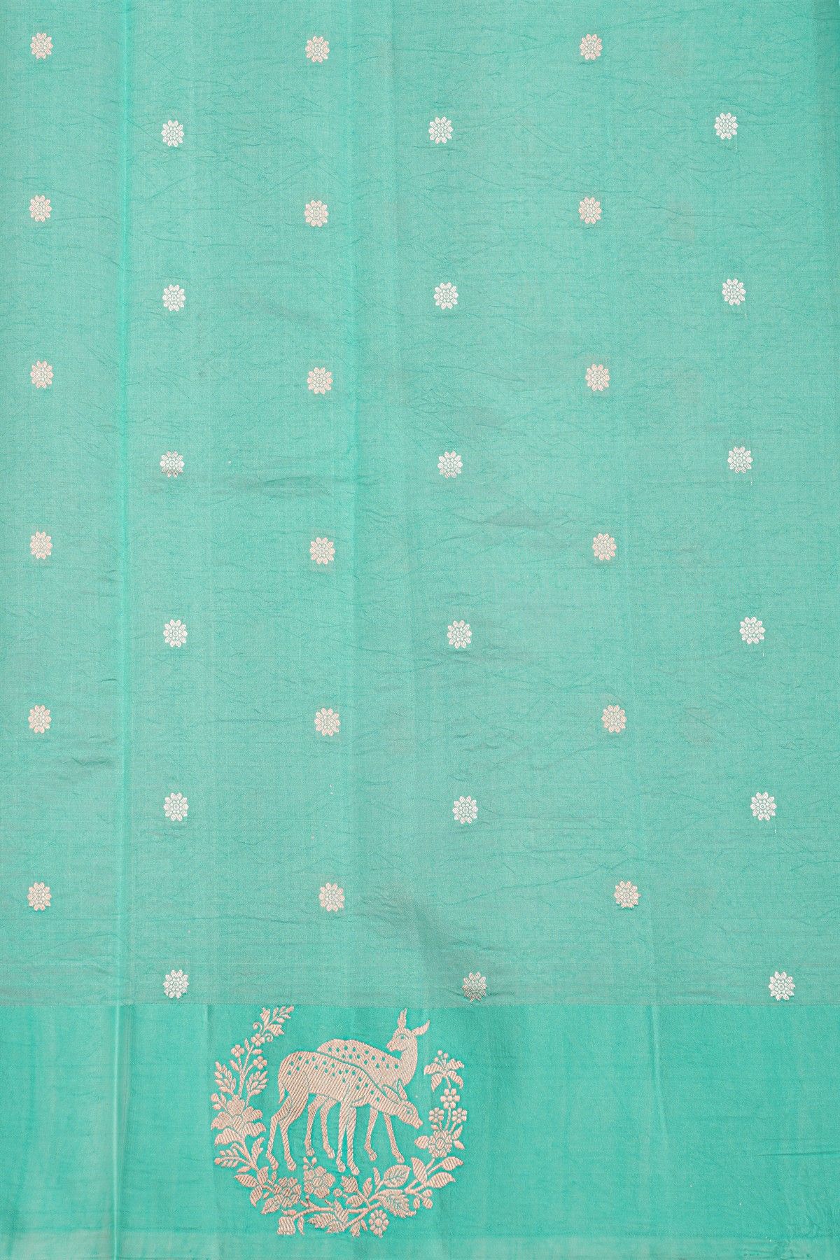 Fancy Matka Silk Sky Blue Saree With Florals And Buttis Body And Self Florals With Deers Border