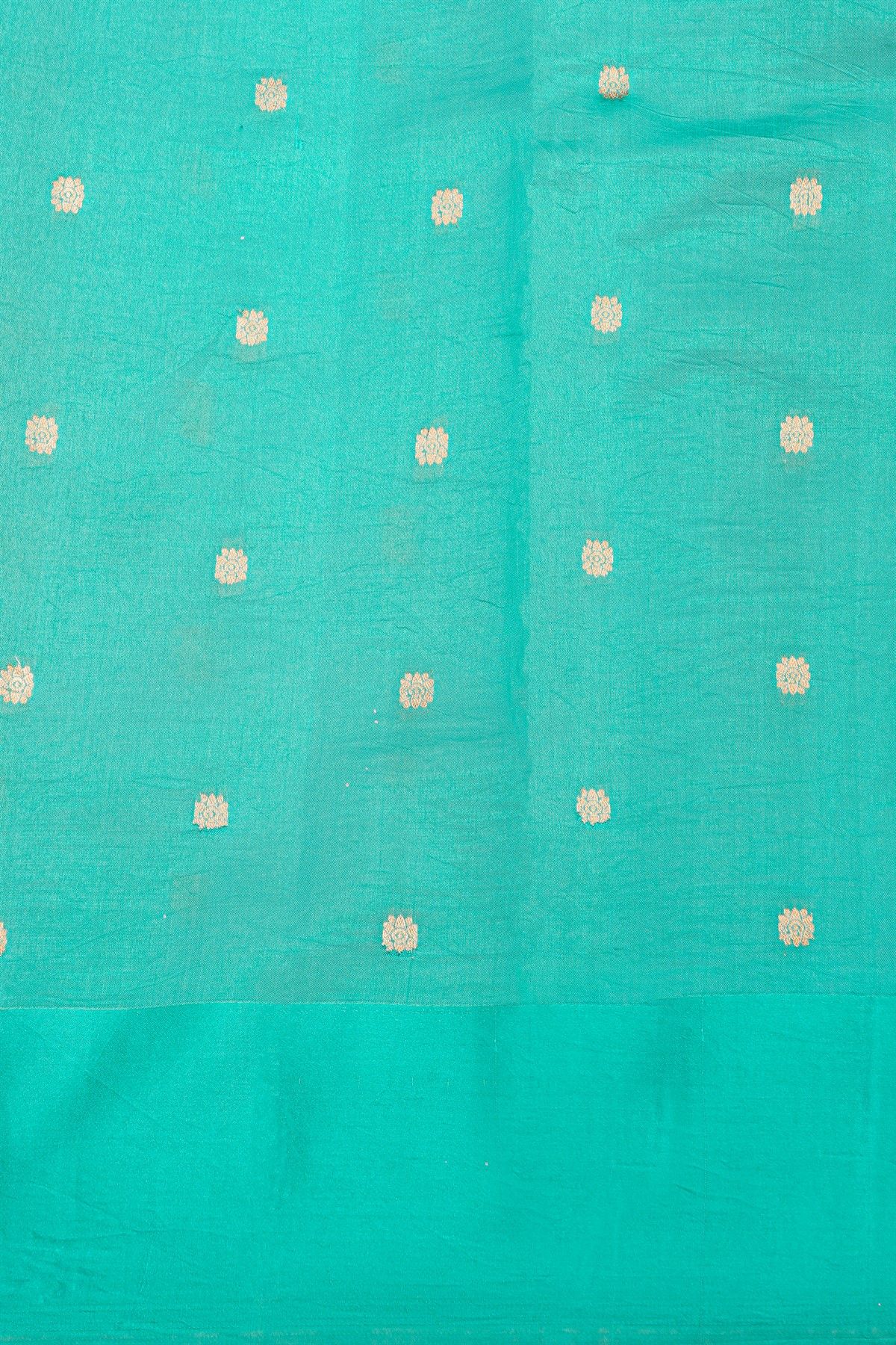 Fancy Matka Silk Sky Blue Saree With Floral Buttis Body And Pichwai Cows Motifs Border