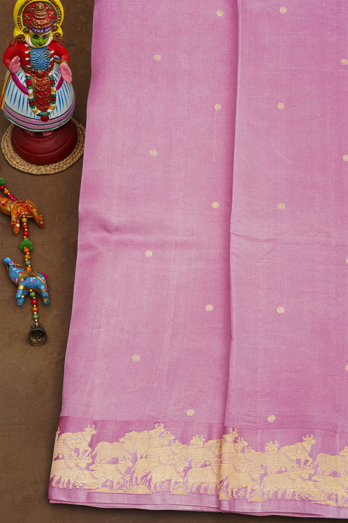 Fancy Matka Silk Pink Saree With Floral Buttis Body