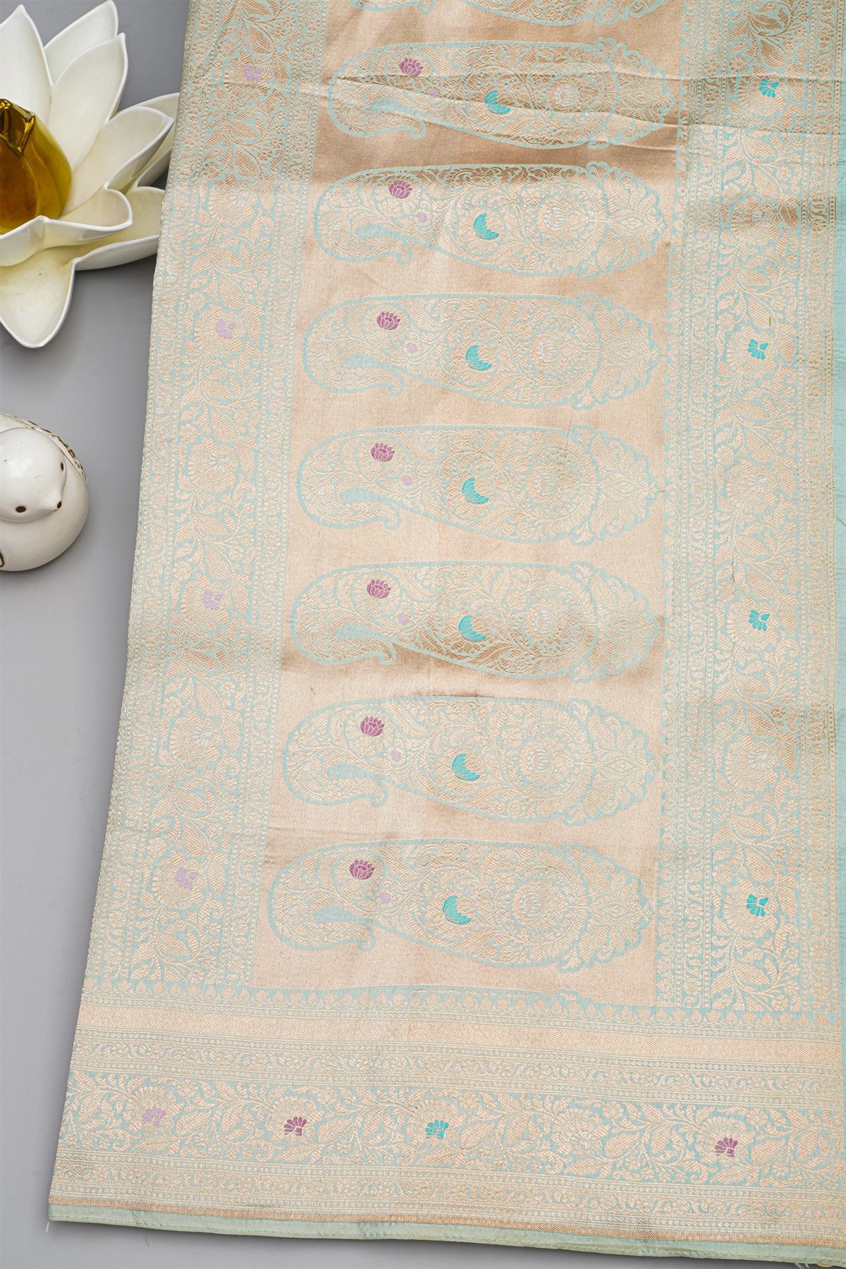 Banarasi Silk Multi-Colour Saree With Florals And Leaves Jaal Self Border