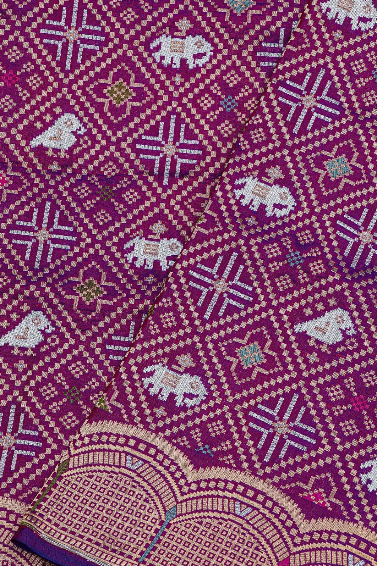 Banarasi Silk Purple Saree With Buttis In Curvy Shapes Border