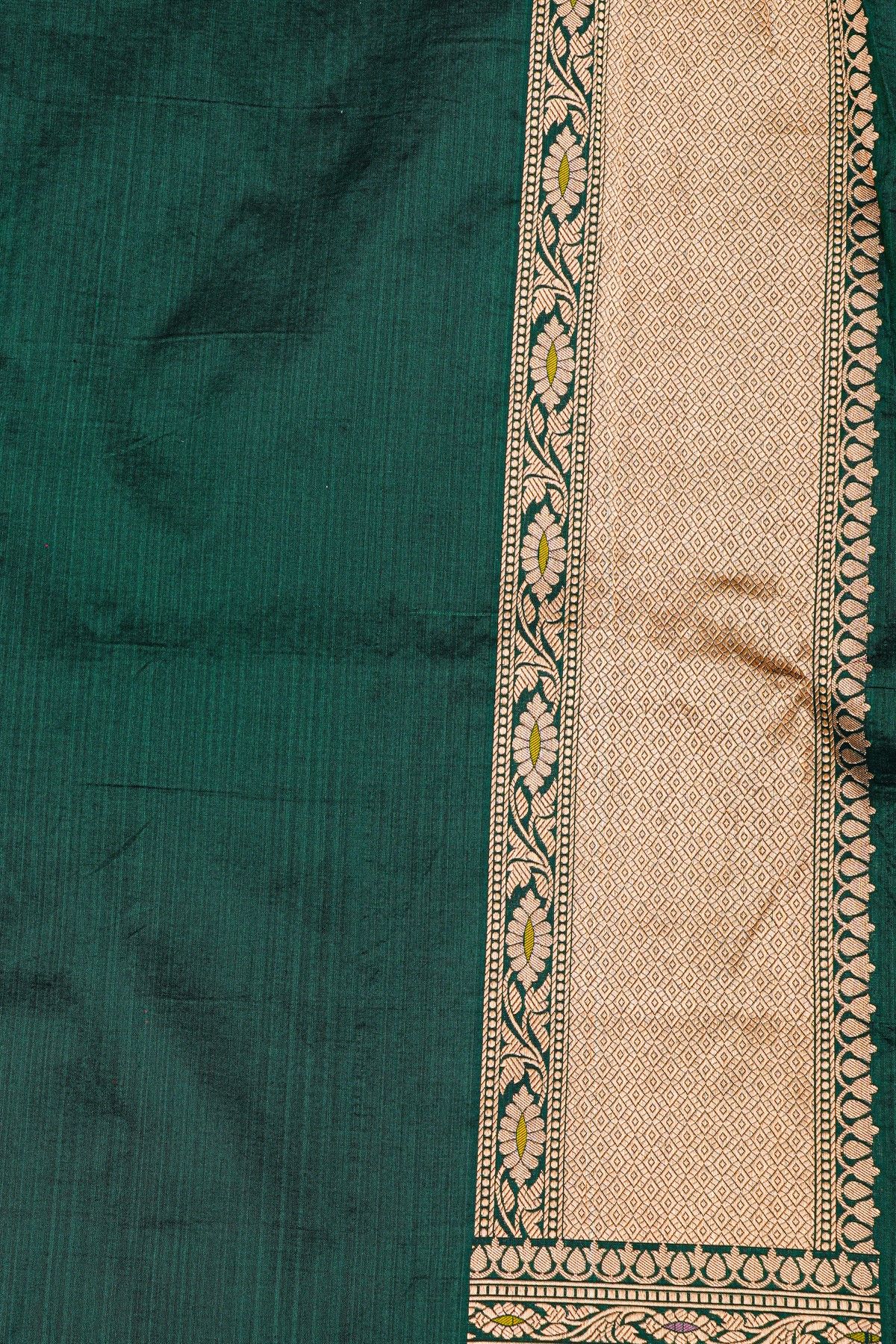 Banarasi Silk Bottle Green Saree With Animal Theme