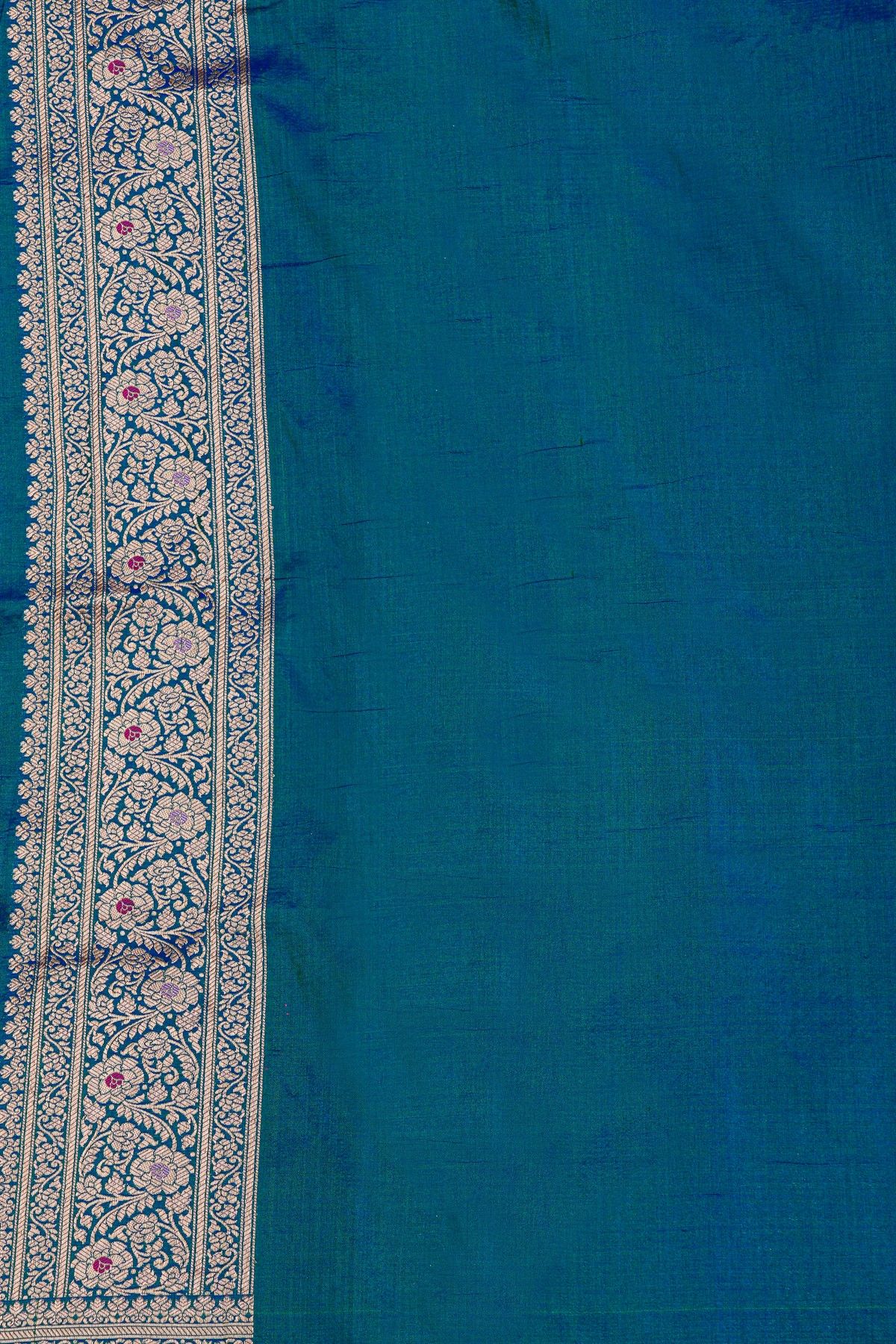 Banarasi Silk Teal Blue Saree With All Over Jaal In Meenakari Weave