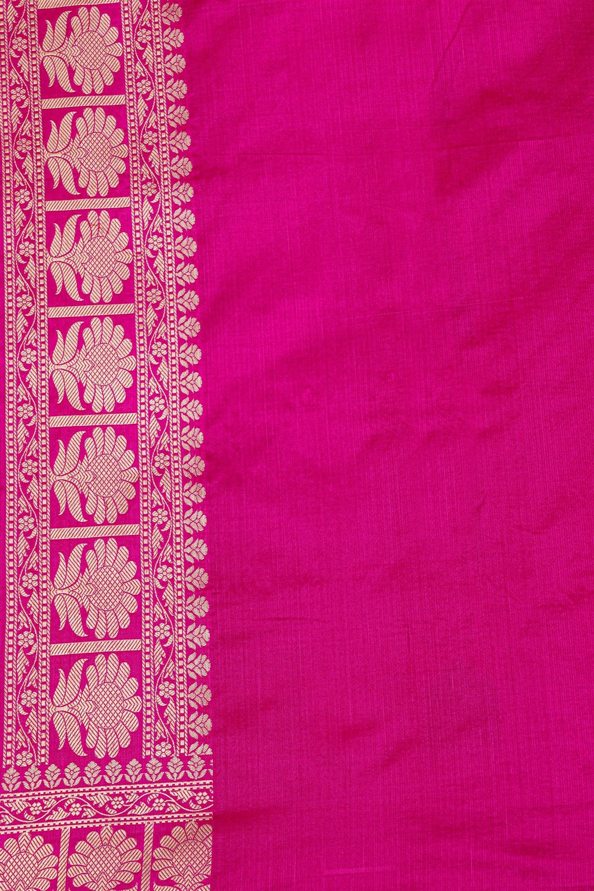 Banarasi Silk Rani Pink Saree With Florals And Leaves Box Border