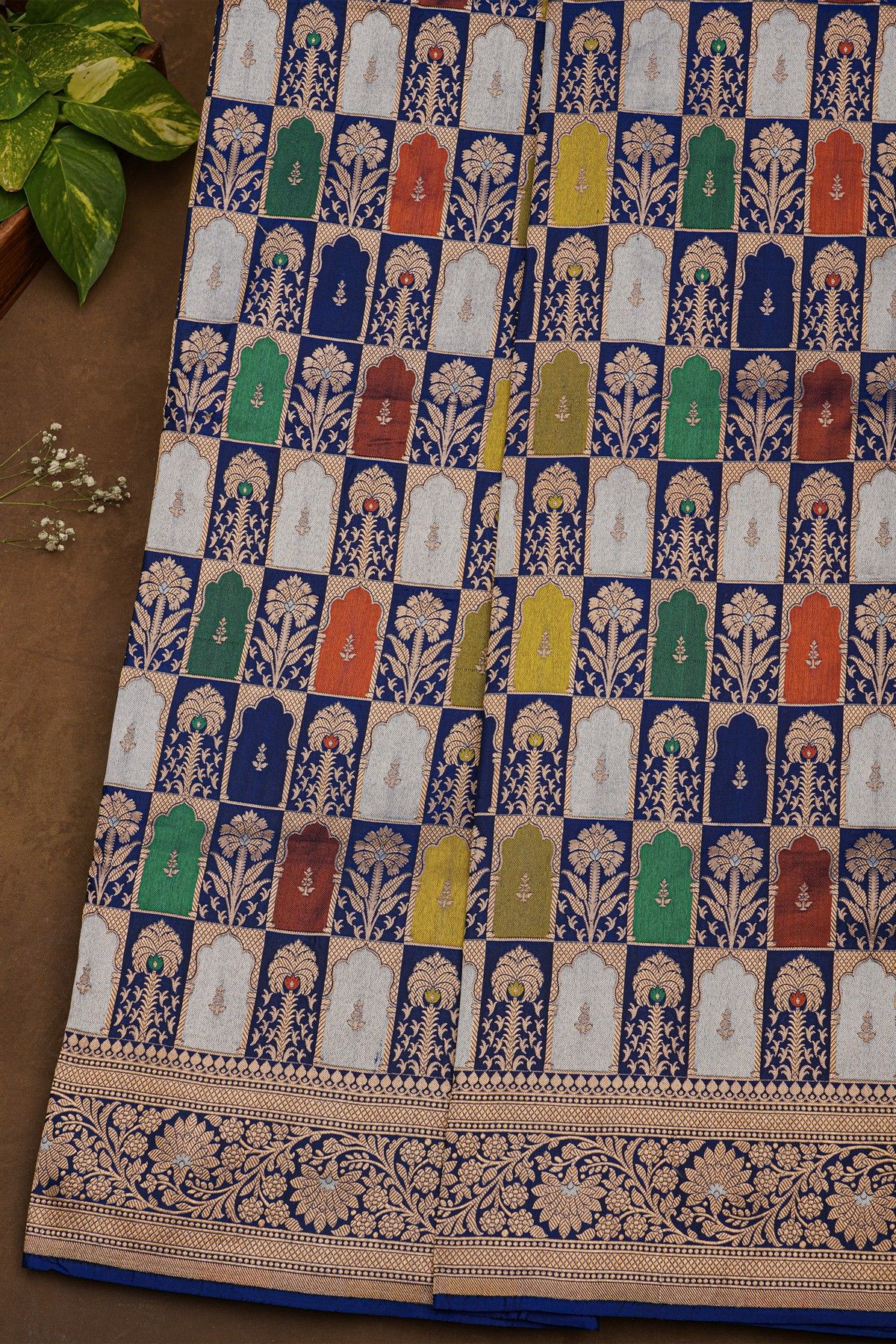 Banarasi Silk Multi-Colour Saree With Floral Brocade Pallu