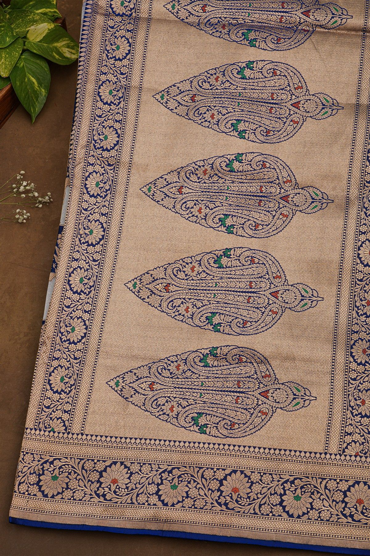 Banarasi Silk Multi-Colour Saree With Floral Brocade Pallu