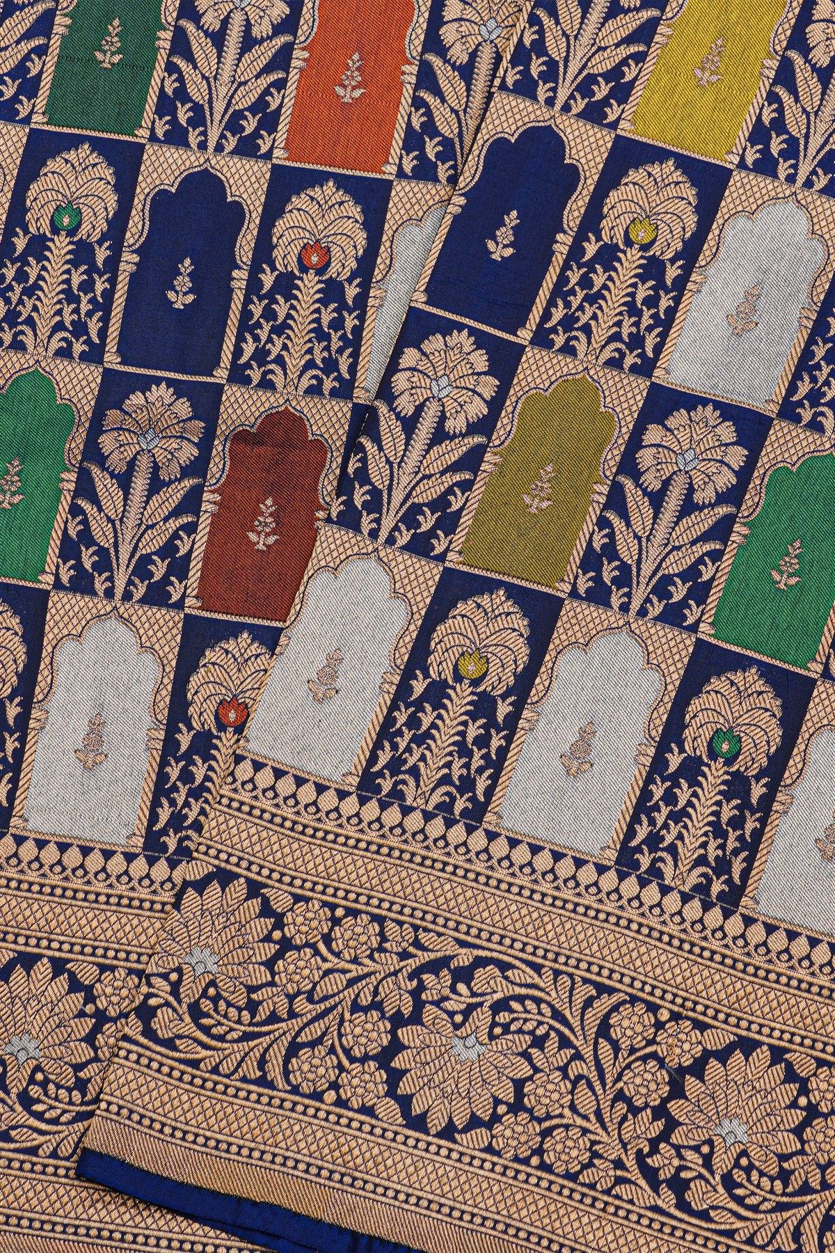 Banarasi Silk Multi-Colour Saree With Floral Brocade Pallu
