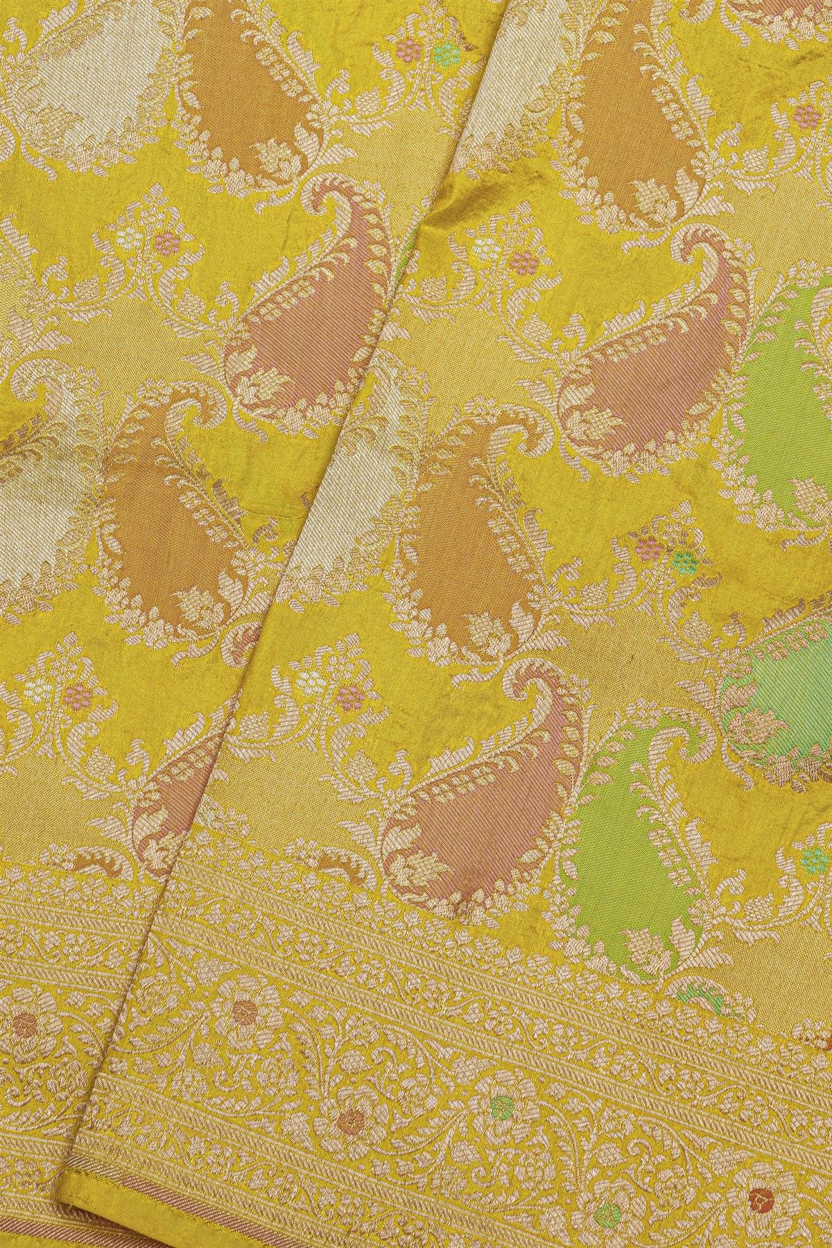 Banarasi Silk Multi-Colour Saree With Floral Brocade Pallu