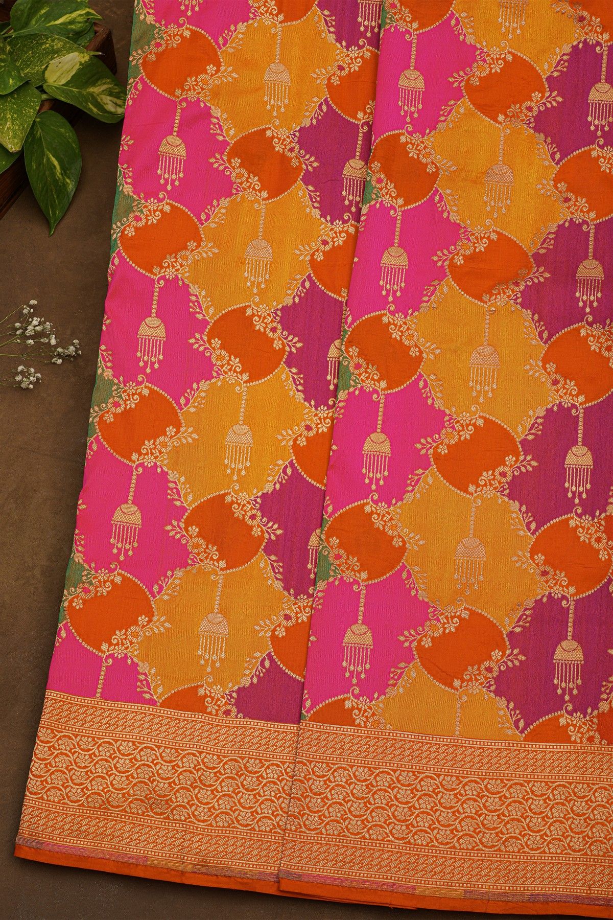 Banarasi Silk Multi-Colour Saree With Floral Brocade Pallu