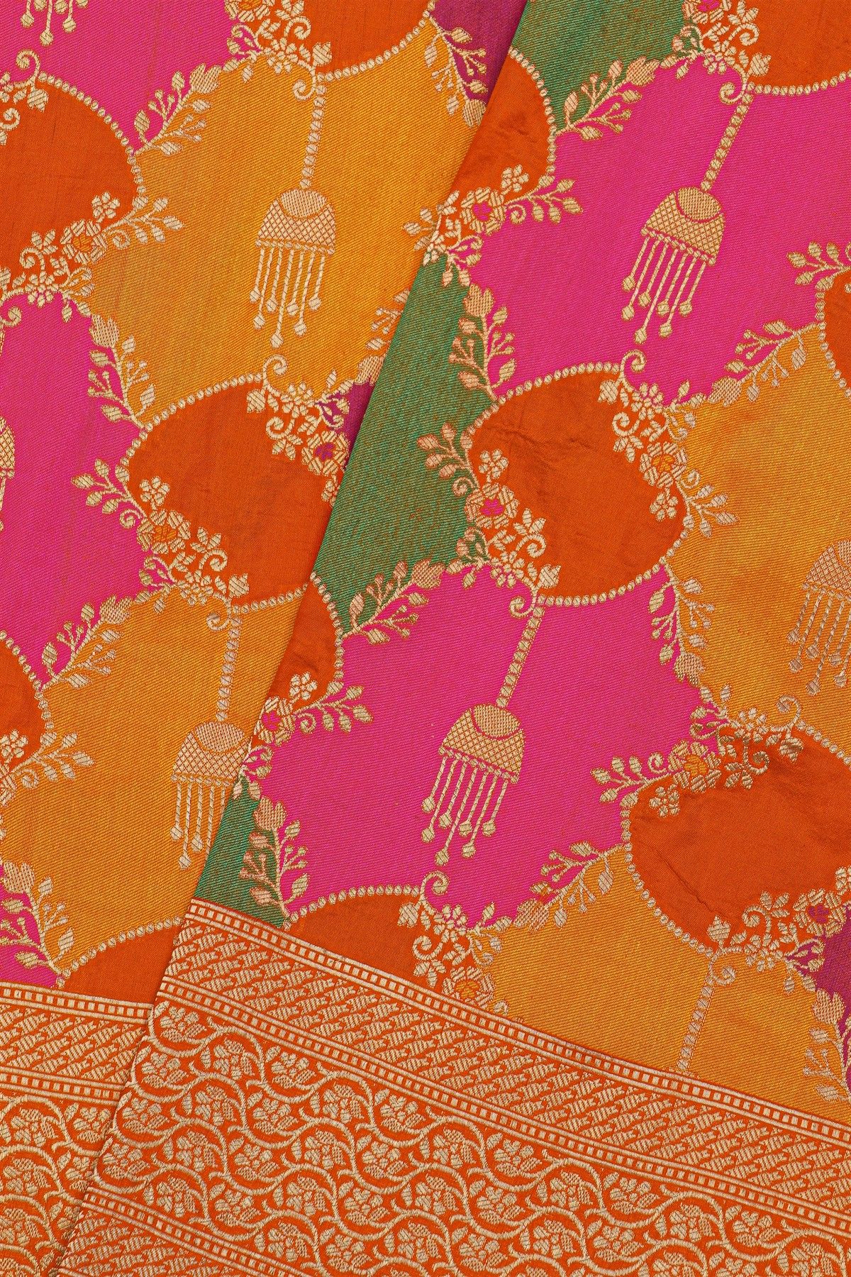 Banarasi Silk Multi-Colour Saree With Floral Brocade Pallu