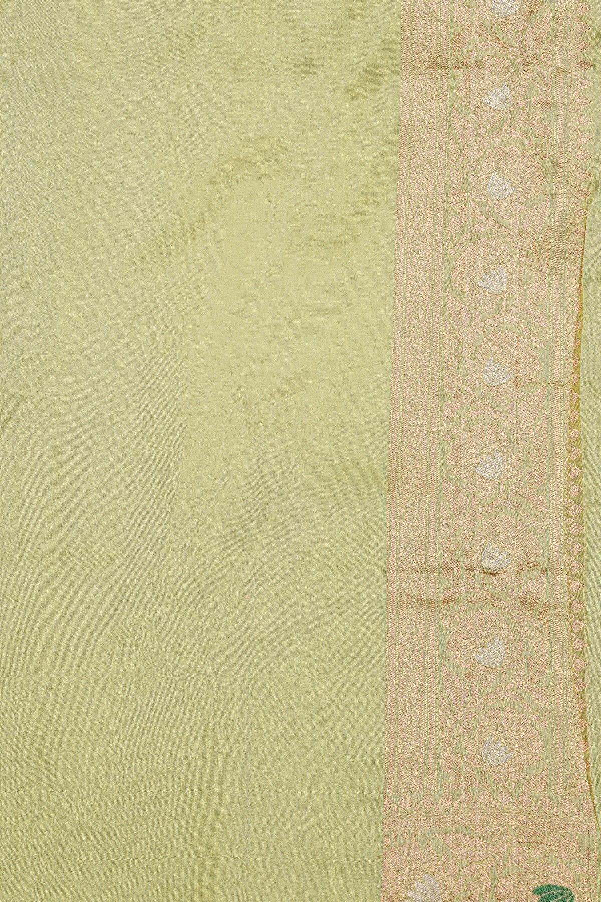 Banarasi Silk Pista Green Saree With Floral Brocade Pallu