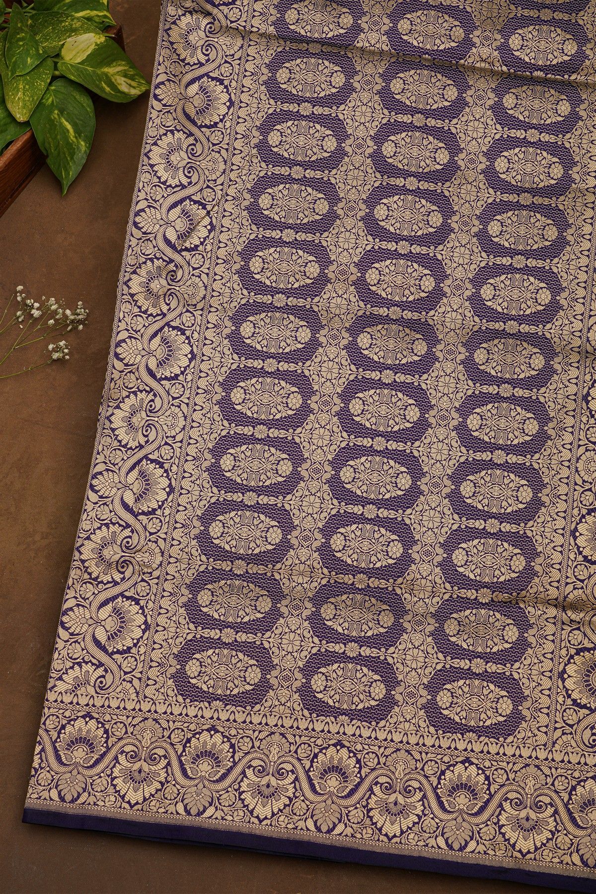 Banarasi Silk Multi Colour Saree With Florals and Leaves Jaal Border