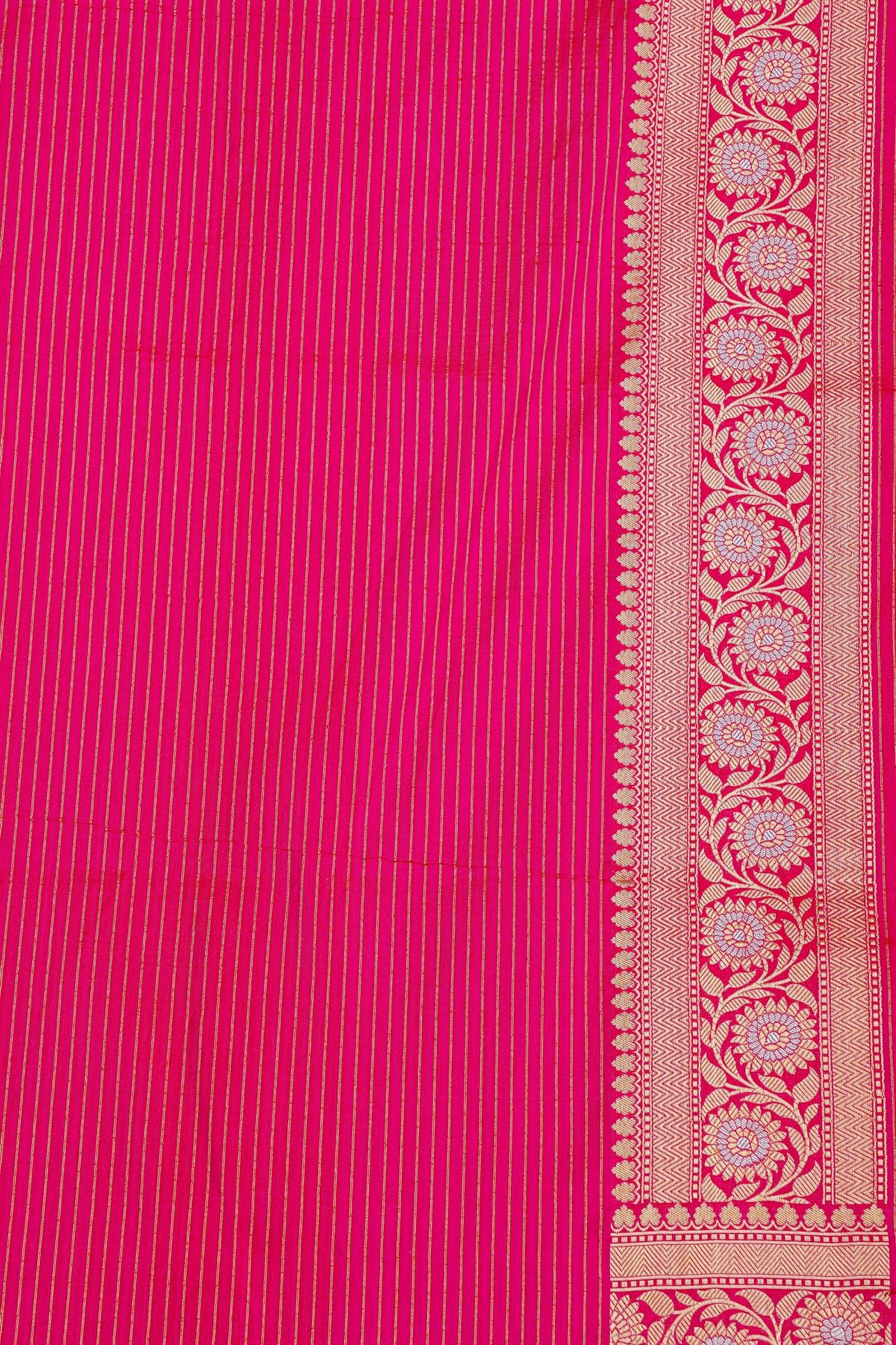 Banarasi Silk Rani Pink Saree With All Over Floral Jaal Body